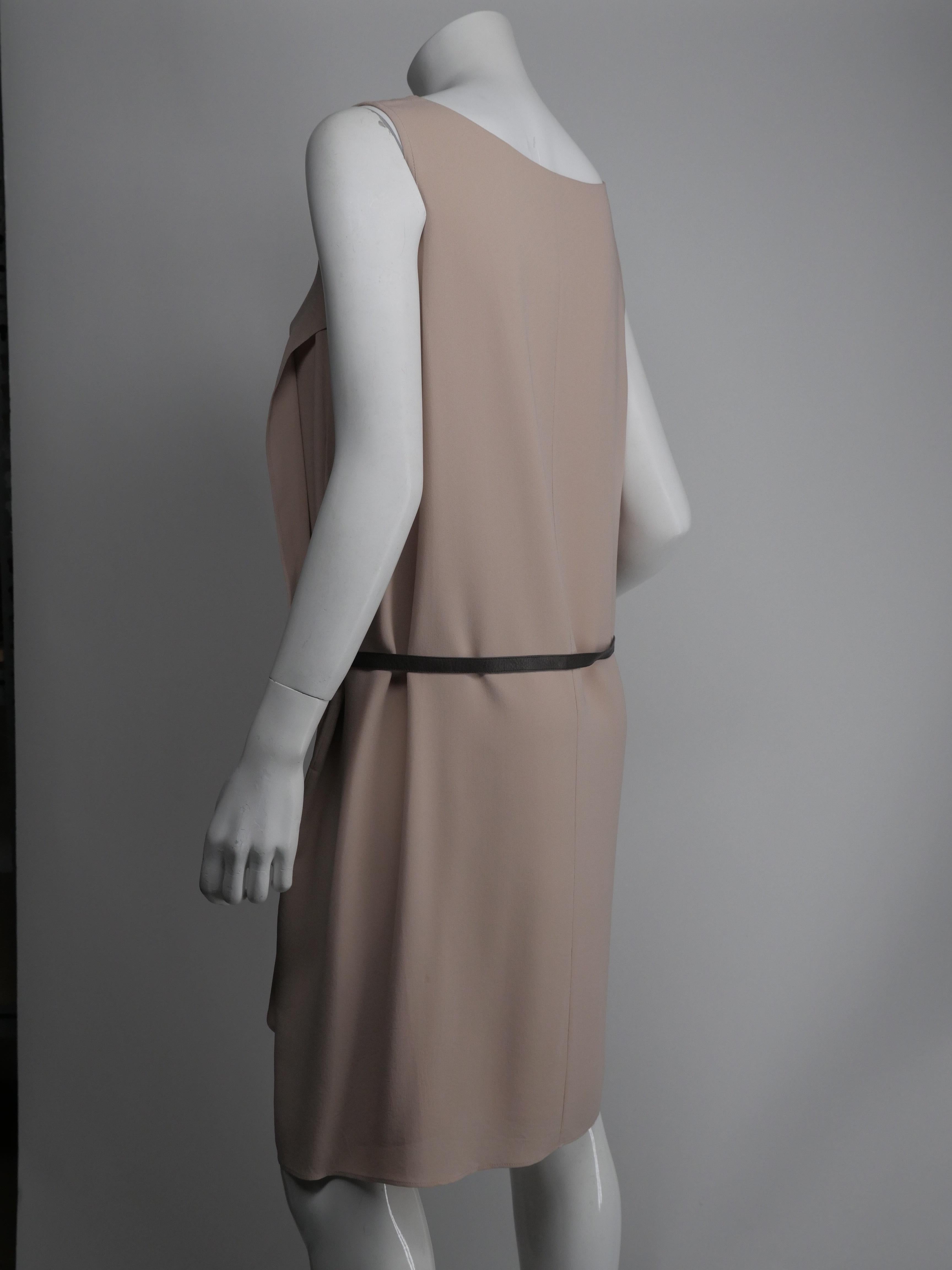 Brunello Cucinelli Size Large Beige Silk Sleeveless Dress 2