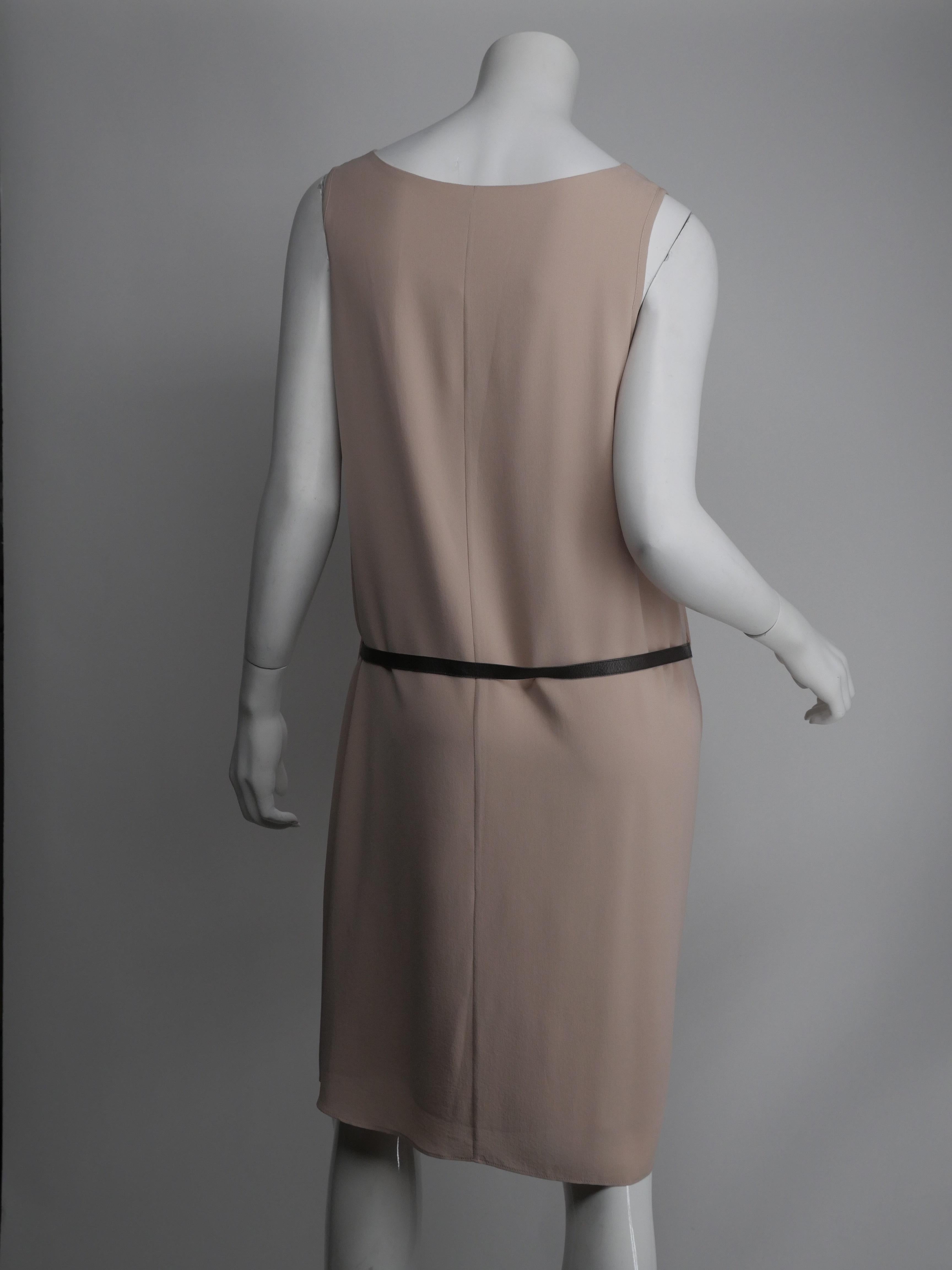 Brunello Cucinelli Size Large Beige Silk Sleeveless Dress 3