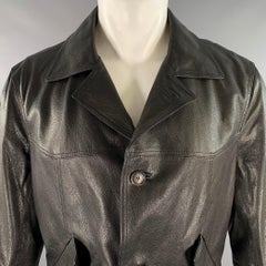 BRUNELLO CUCINELLI Size M Black Crackled Leather Trucker Jacket