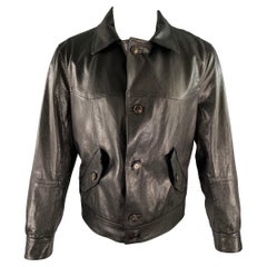 BRUNELLO CUCINELLI Size M Black Crackled Leather Trucker Jacket