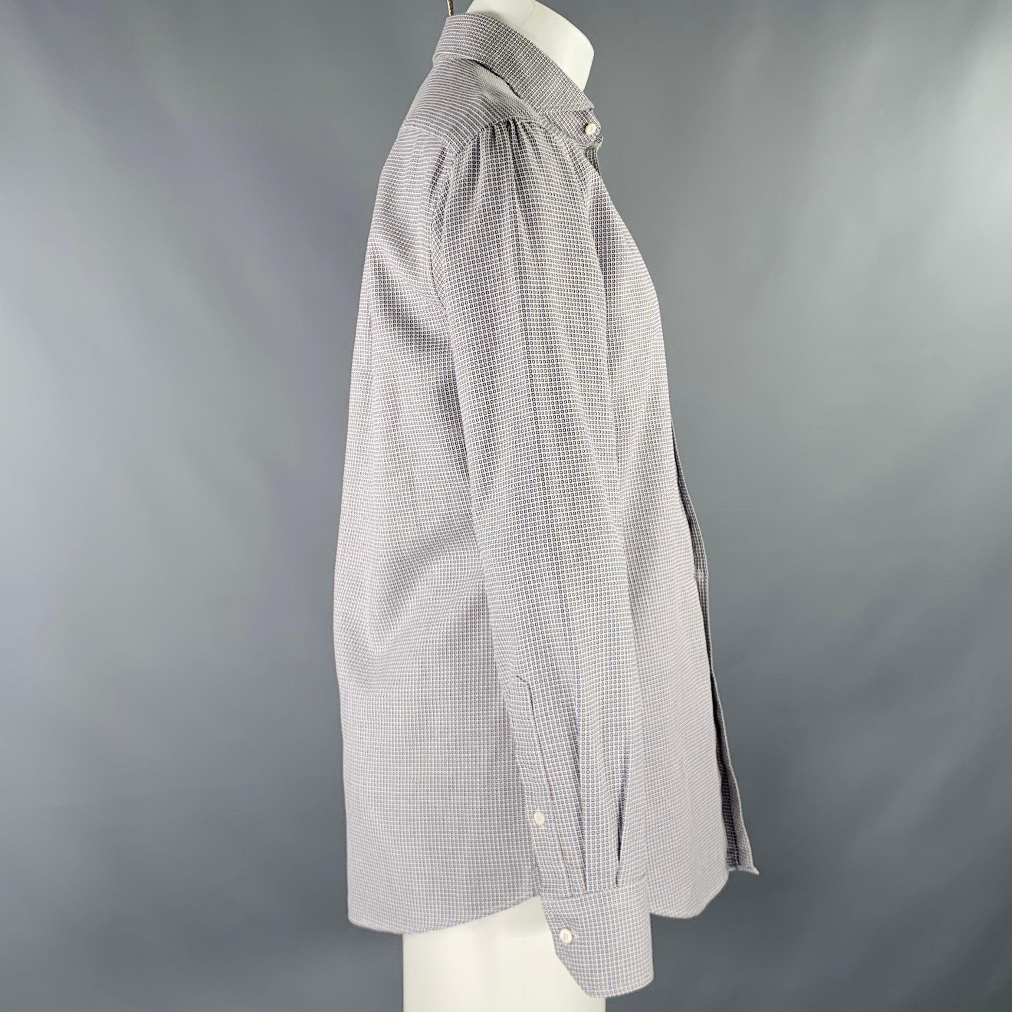 Gray BRUNELLO CUCINELLI Size M Blue Brown Jacquard Cotton Long Sleeve Shirt For Sale