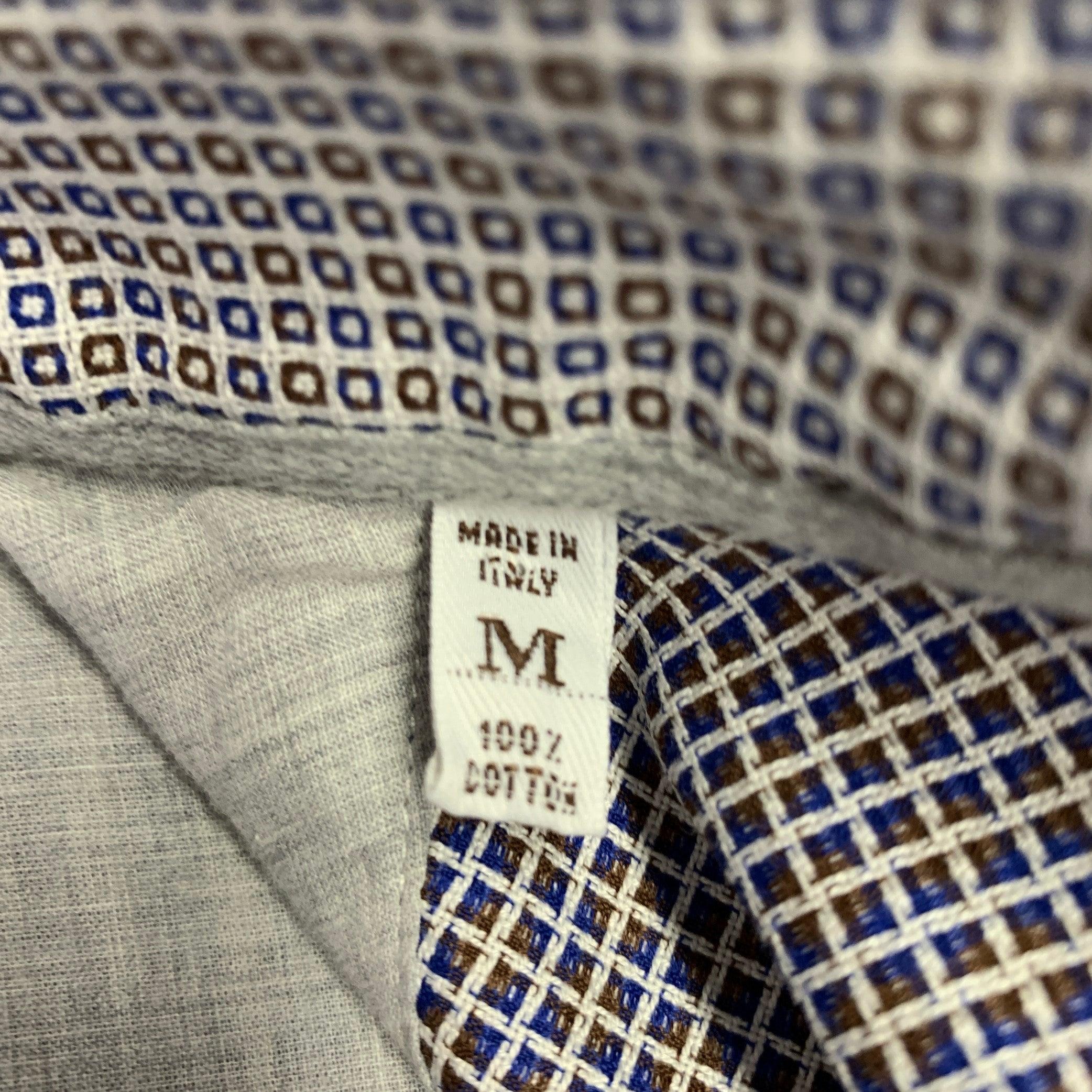 BRUNELLO CUCINELLI Size M Blue Brown Jacquard Cotton Long Sleeve Shirt For Sale 2