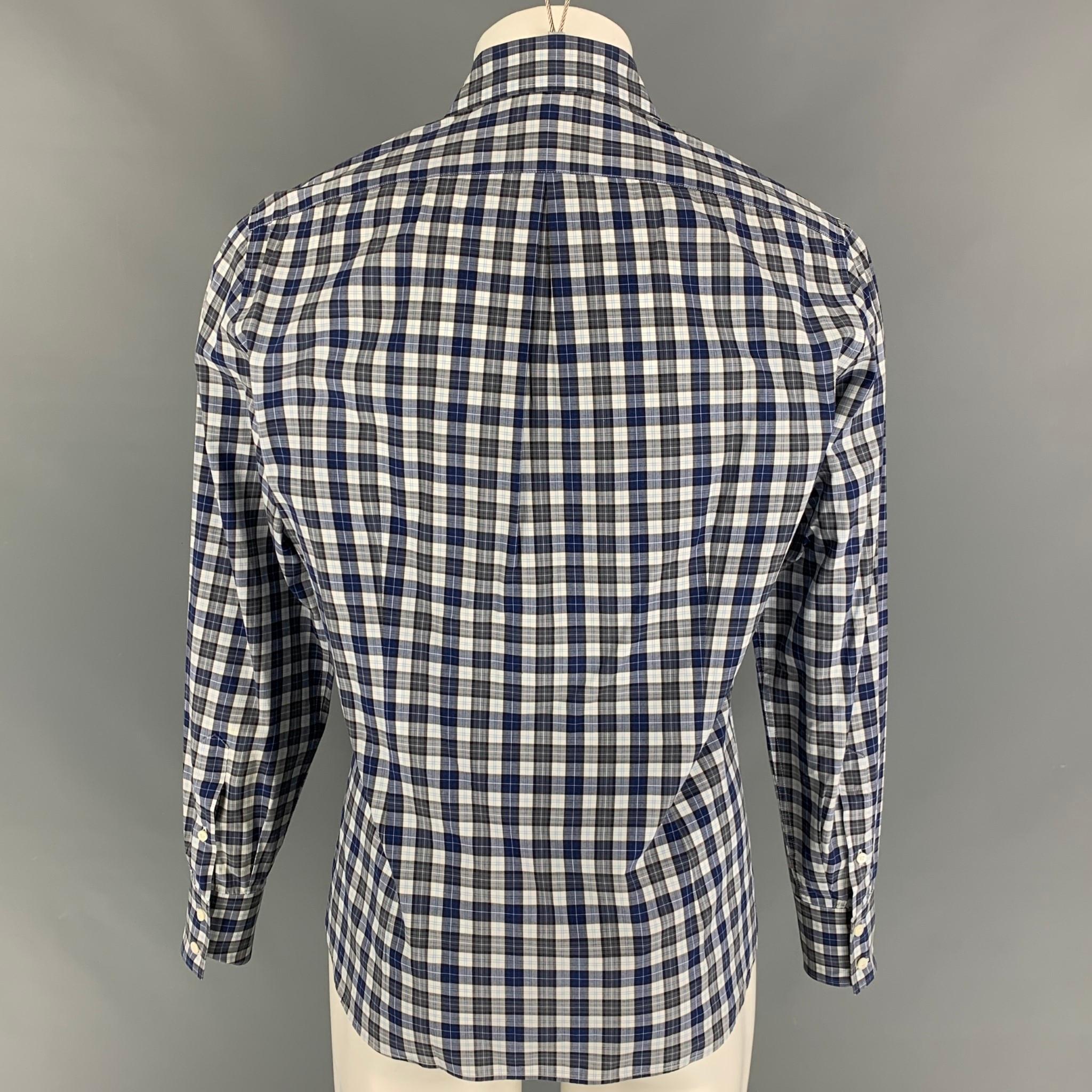 Gray BRUNELLO CUCINELLI Size M Blue White Charcoal Checkered Slim Fit Shirt
