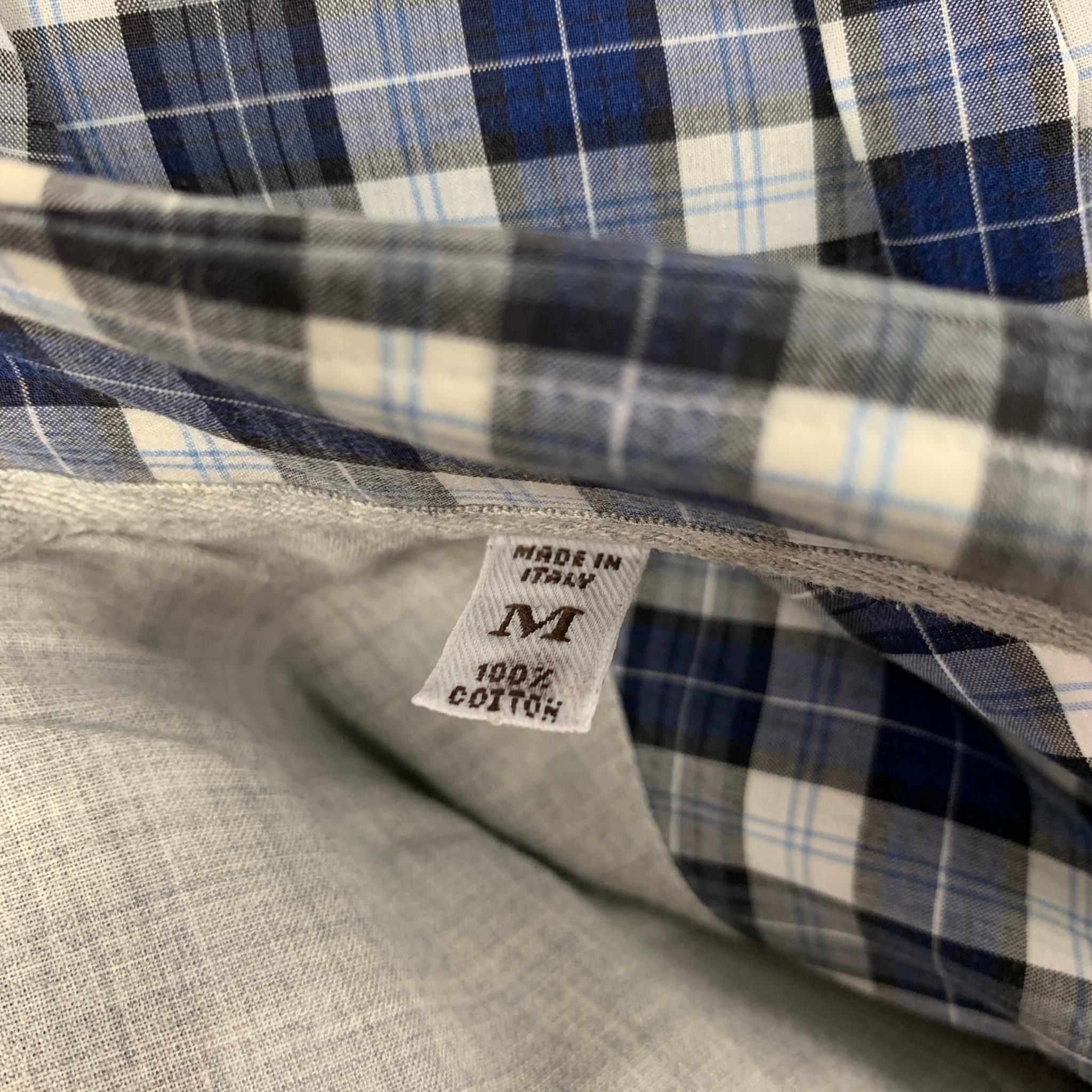 BRUNELLO CUCINELLI Size M Blue White Charcoal Checkered Slim Fit Shirt In Excellent Condition In San Francisco, CA