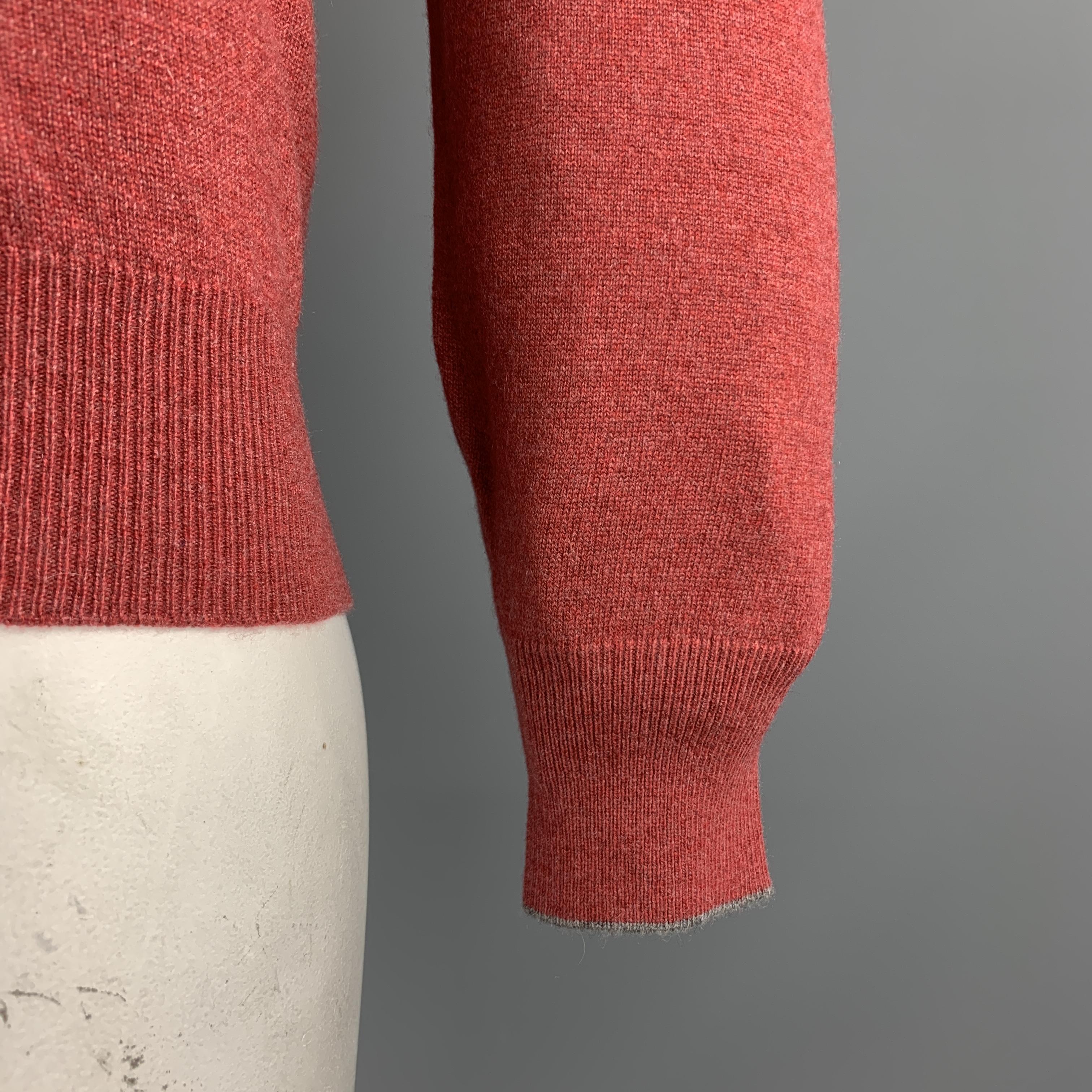 Brown BRUNELLO CUCINELLI Size M Brick Knitted Cashmere V-Neck Pullover Sweater