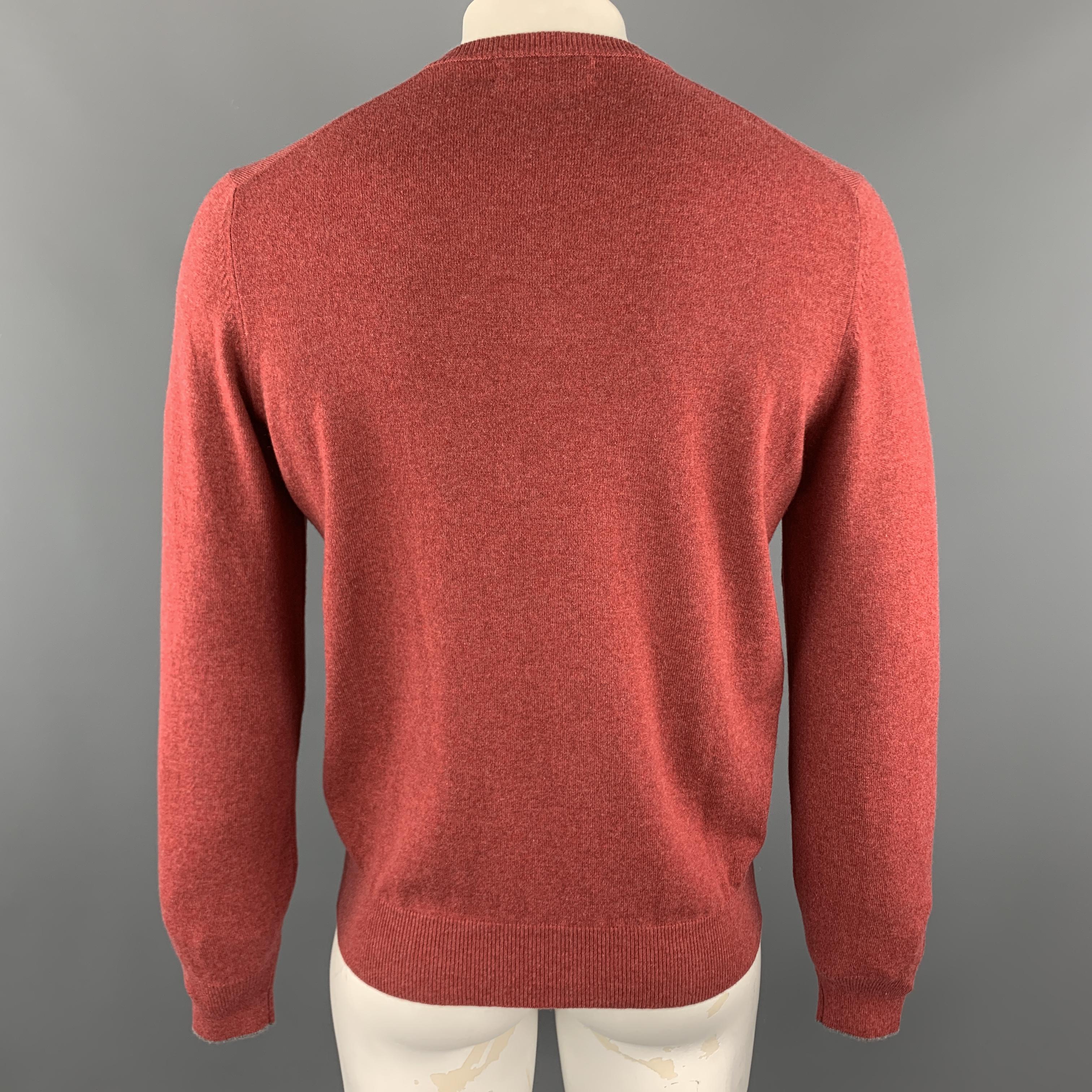 BRUNELLO CUCINELLI Size M Brick Knitted Cashmere V-Neck Pullover Sweater In Excellent Condition In San Francisco, CA