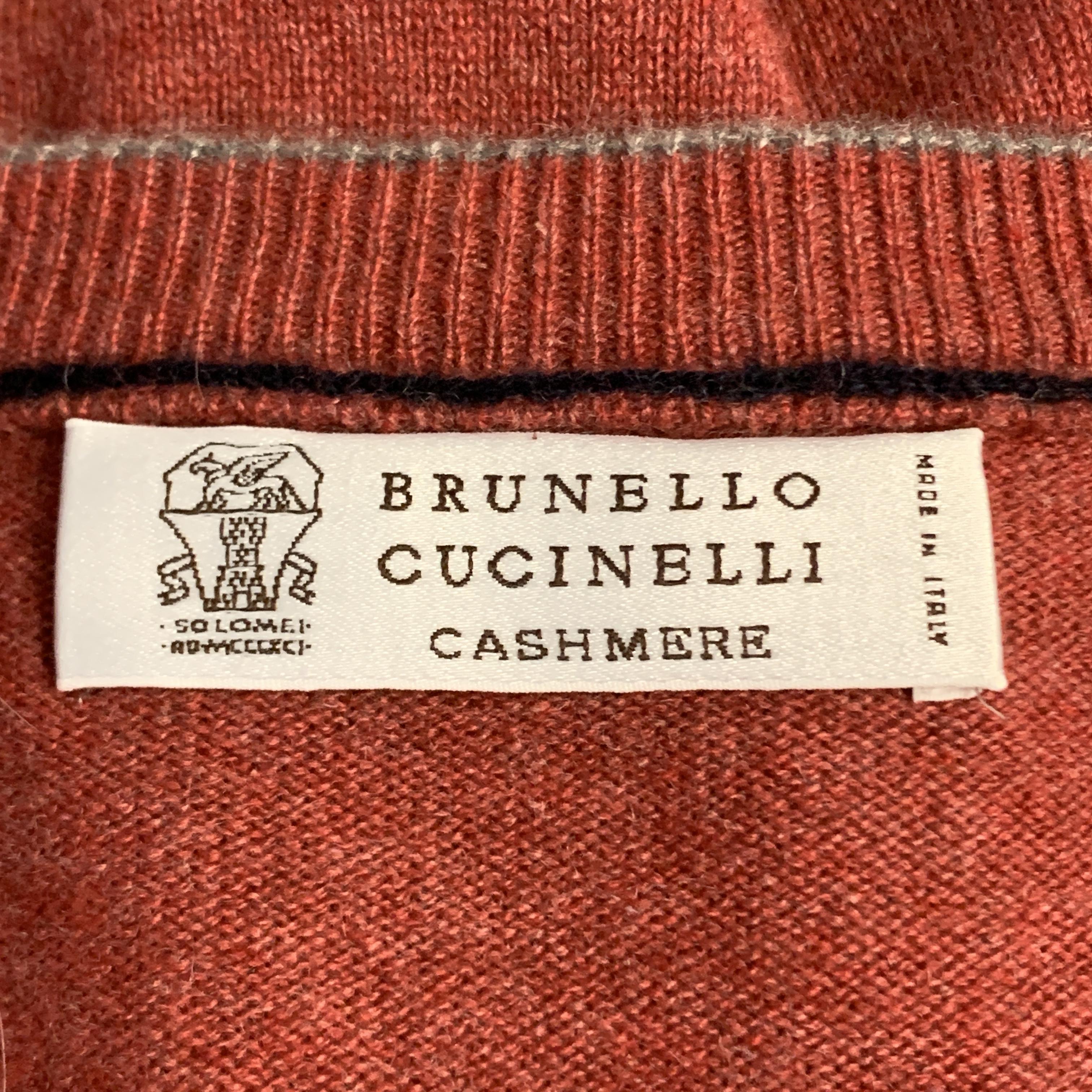 BRUNELLO CUCINELLI Size M Brick Knitted Cashmere V-Neck Pullover Sweater 1