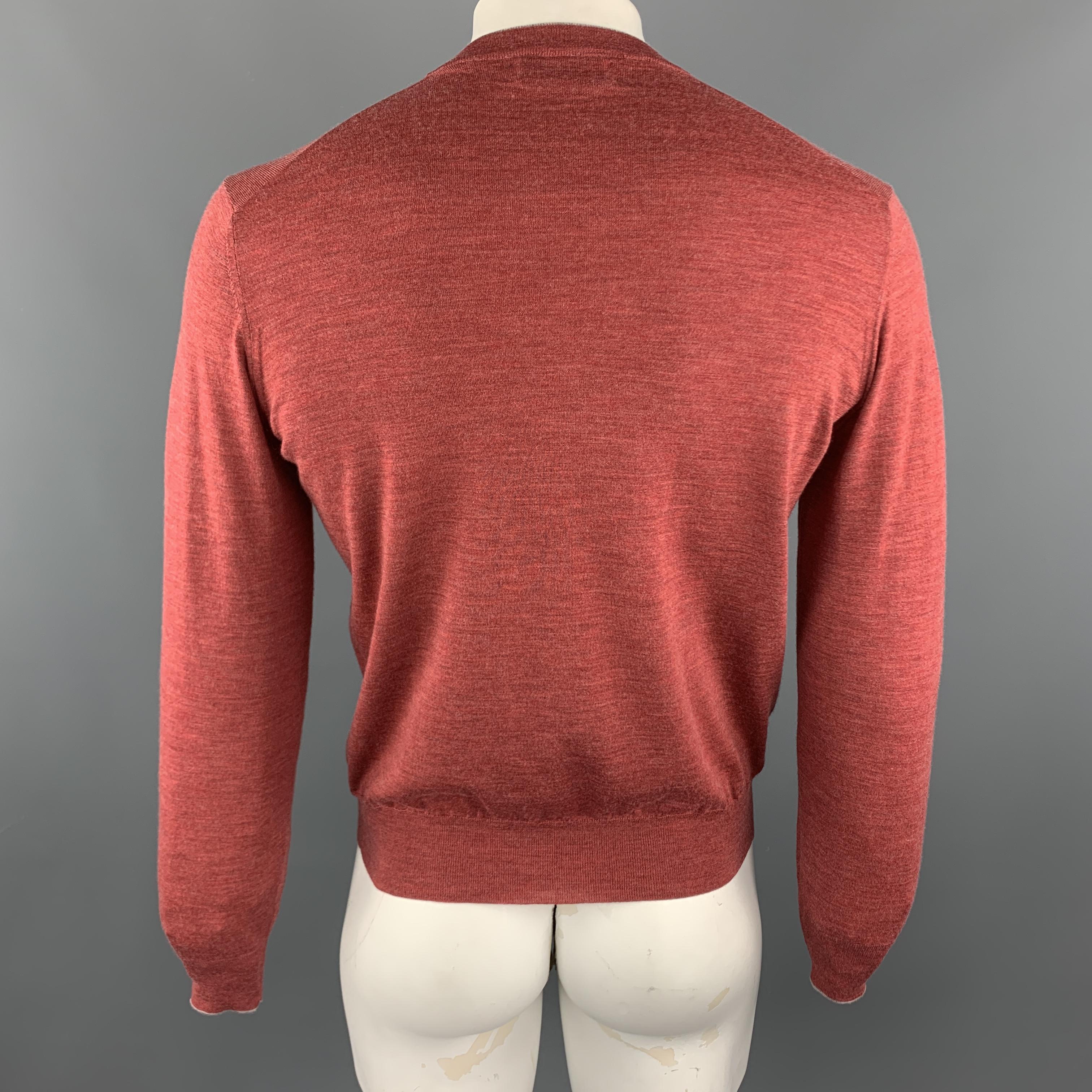 Brown BRUNELLO CUCINELLI Size M Brick Knitted Wool/Cashmere Crew-Neck Pullover Sweater