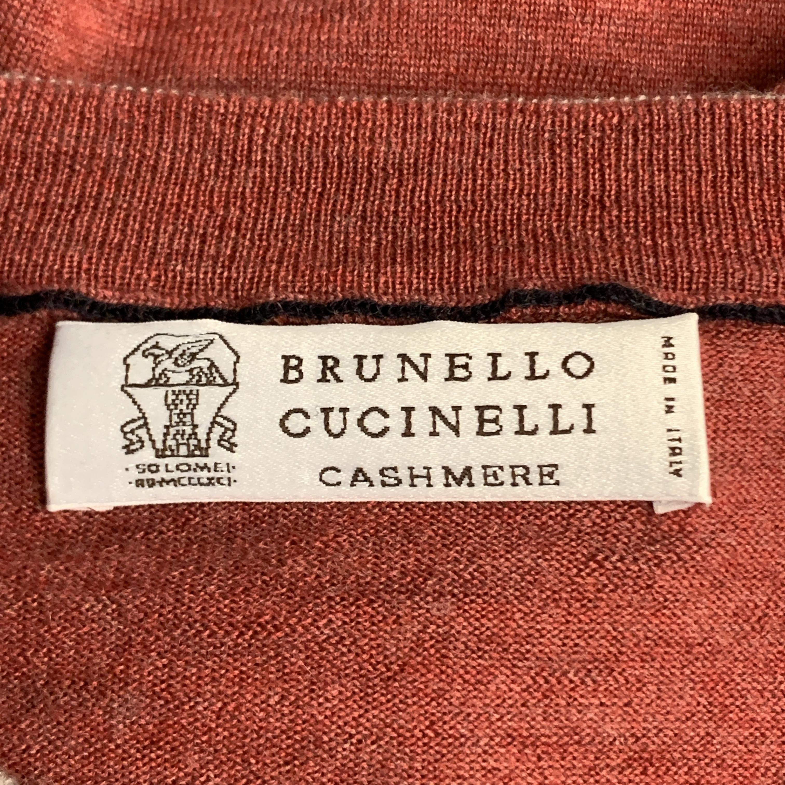 Men's BRUNELLO CUCINELLI Size M Brick Knitted Wool/Cashmere Crew-Neck Pullover Sweater