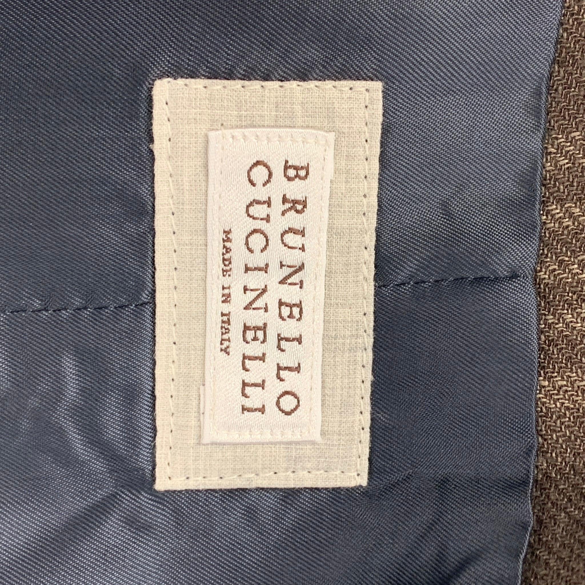 BRUNELLO CUCINELLI Size M Brown Plaid Linen Blend Buttoned Vest For Sale 3