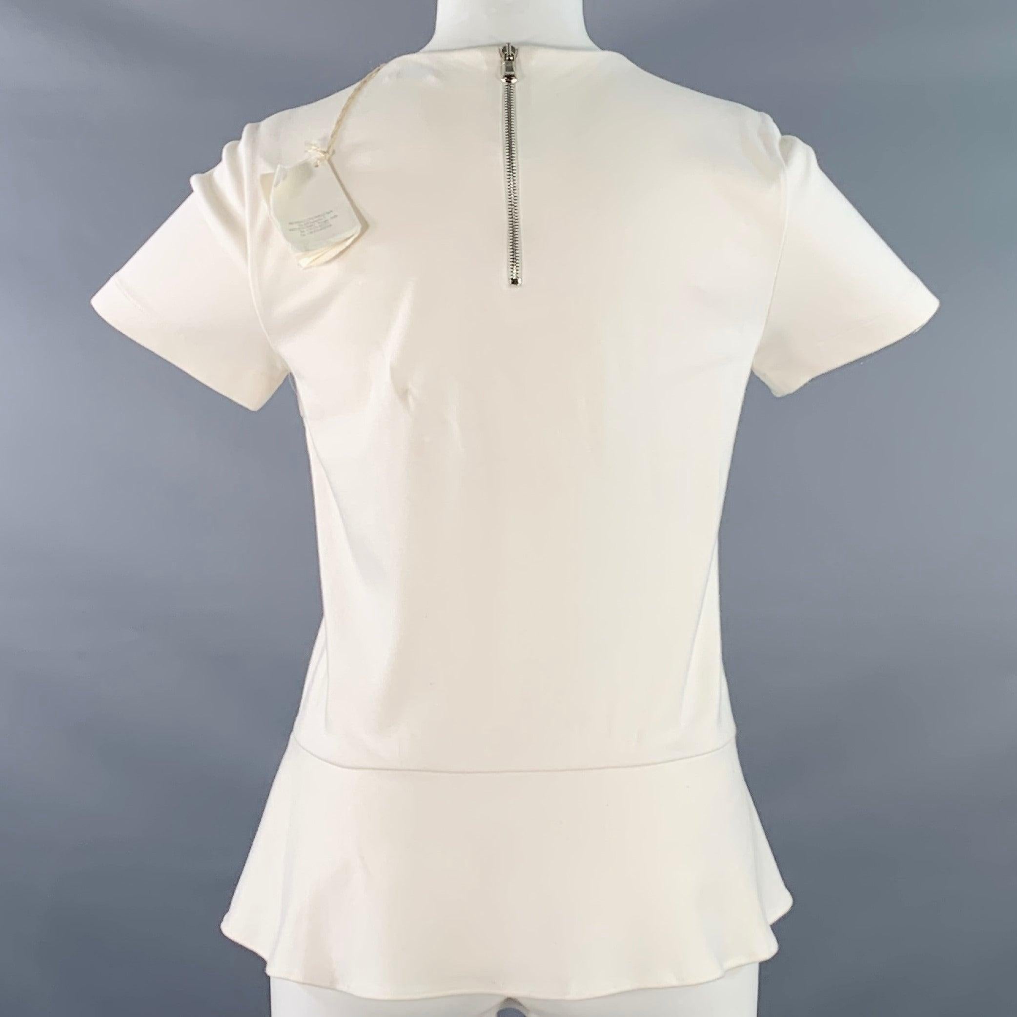 BRUNELLO CUCINELLI Größe M Creme Baumwollmischung Kurzarm Schößchen Casual Top im Zustand „Gut“ im Angebot in San Francisco, CA