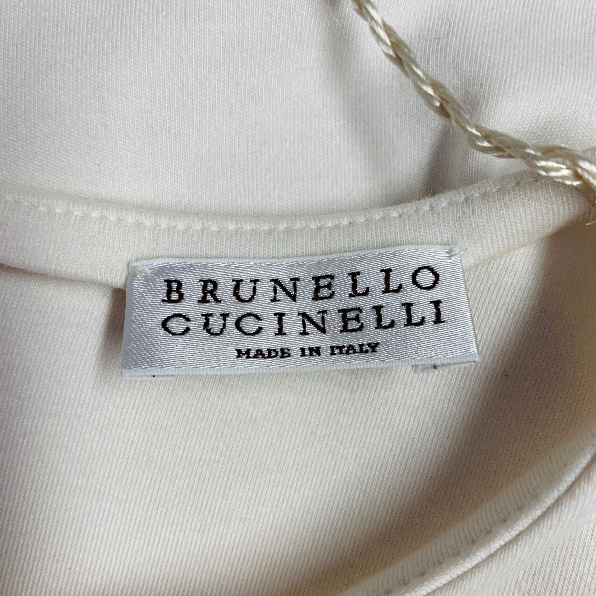 BRUNELLO CUCINELLI Größe M Creme Baumwollmischung Kurzarm Schößchen Casual Top im Angebot 4