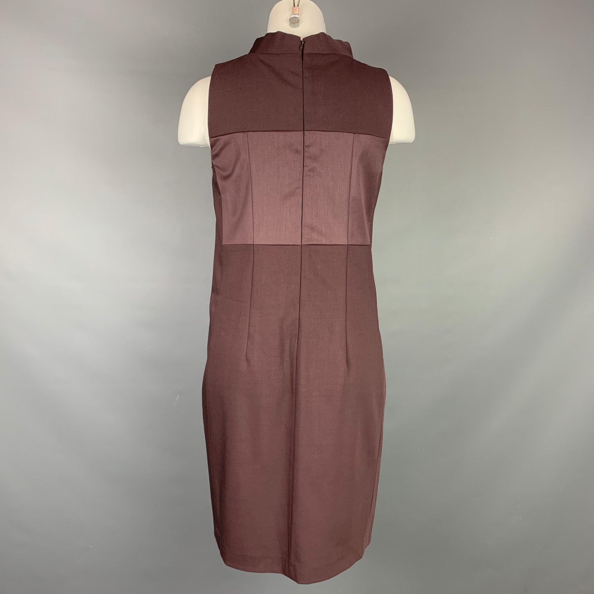 Brown BRUNELLO CUCINELLI Size M Eggplant Virgin Wool A-line Sleeveless Dress For Sale