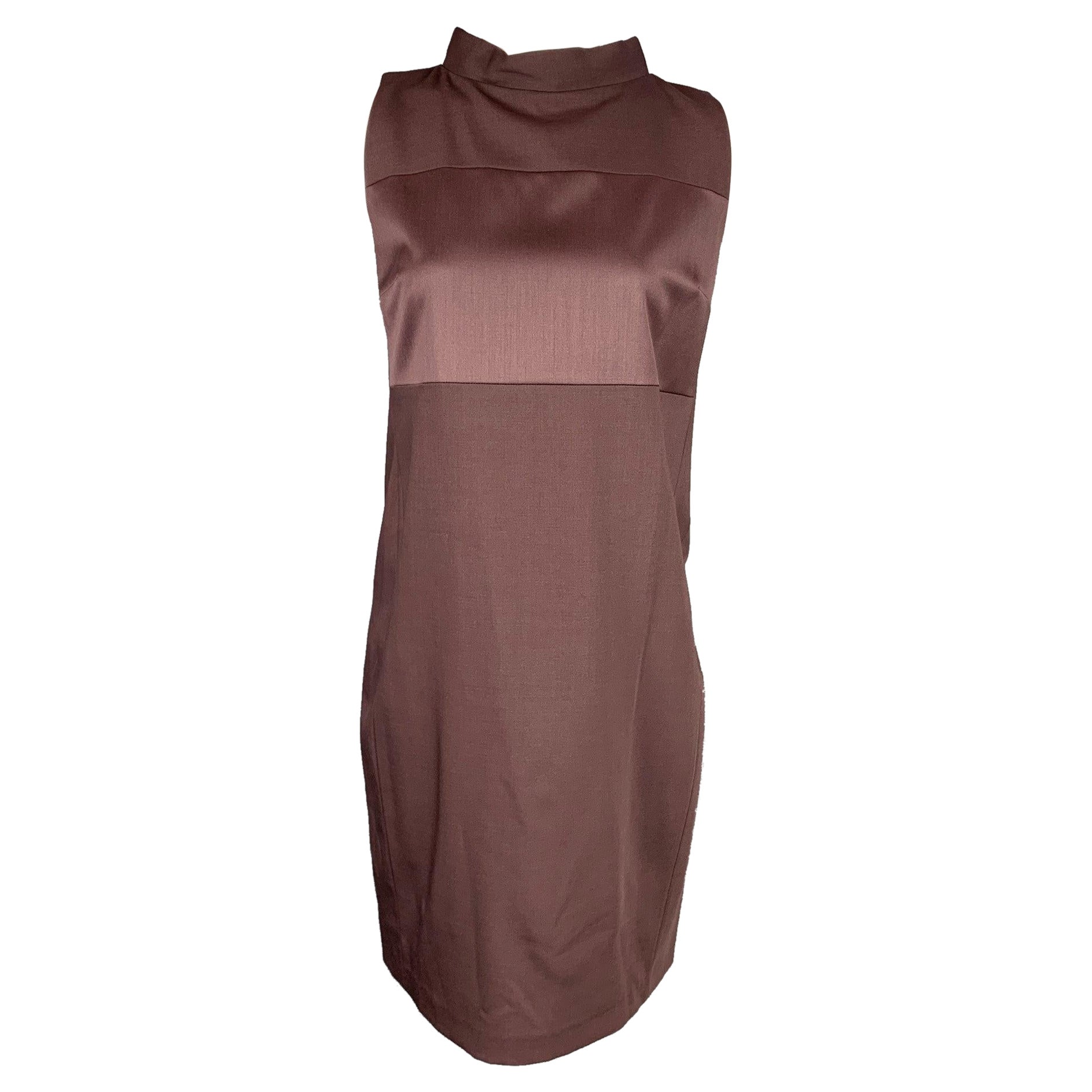BRUNELLO CUCINELLI Robe sans manches en laine vierge aubergine taille M en vente