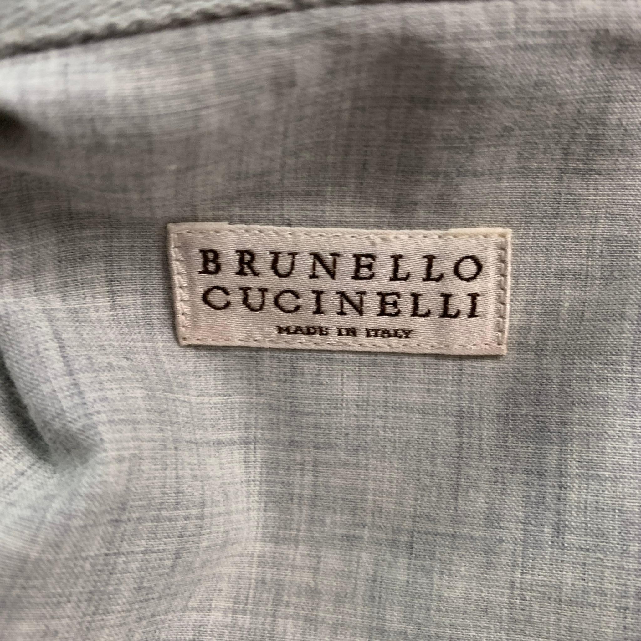 BRUNELLO CUCINELLI Size M Green Checkered Cotton Dress Shirt For Sale 1