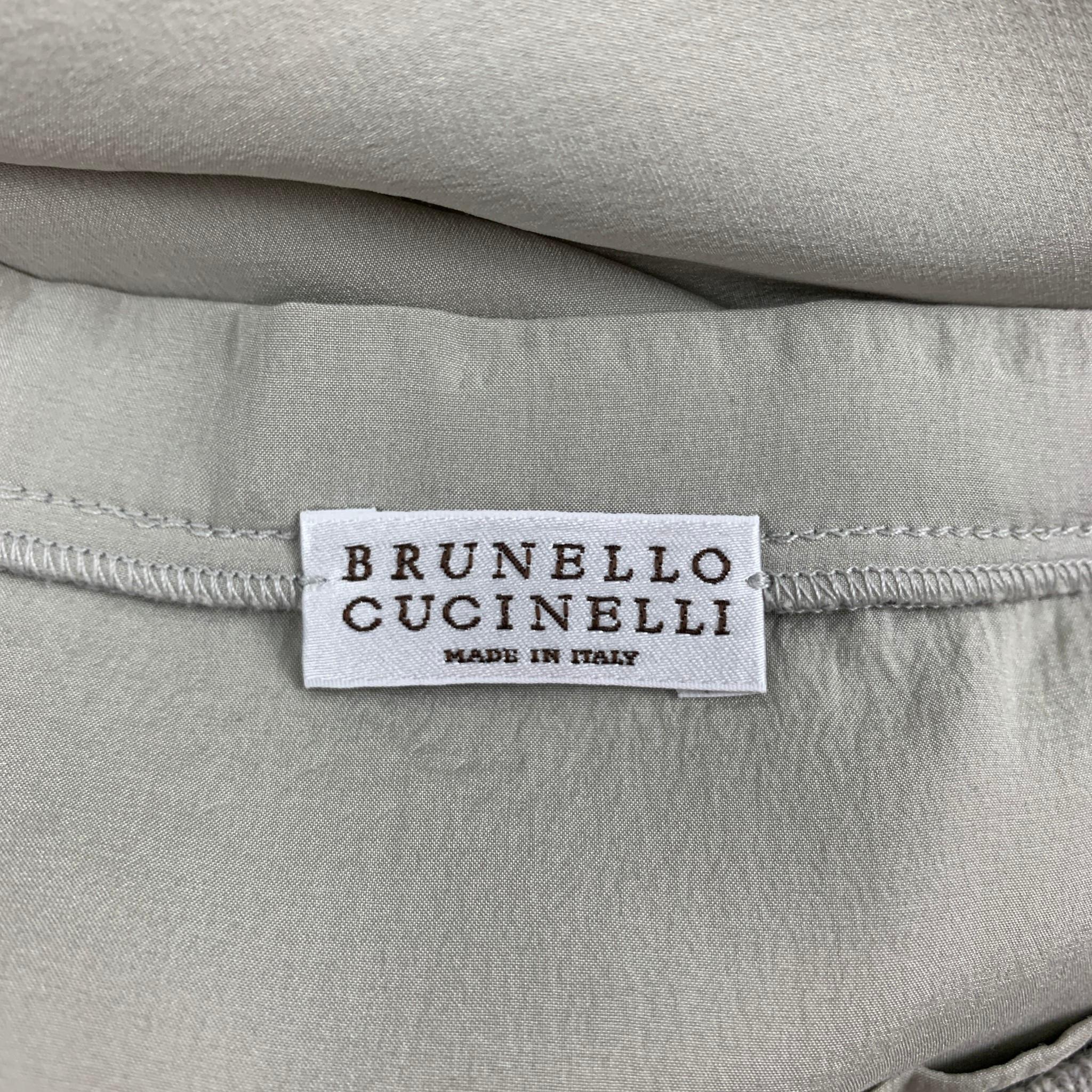 BRUNELLO CUCINELLI Size M Grey Rayon Blend Rhinestones Sleeveless Blouse 1