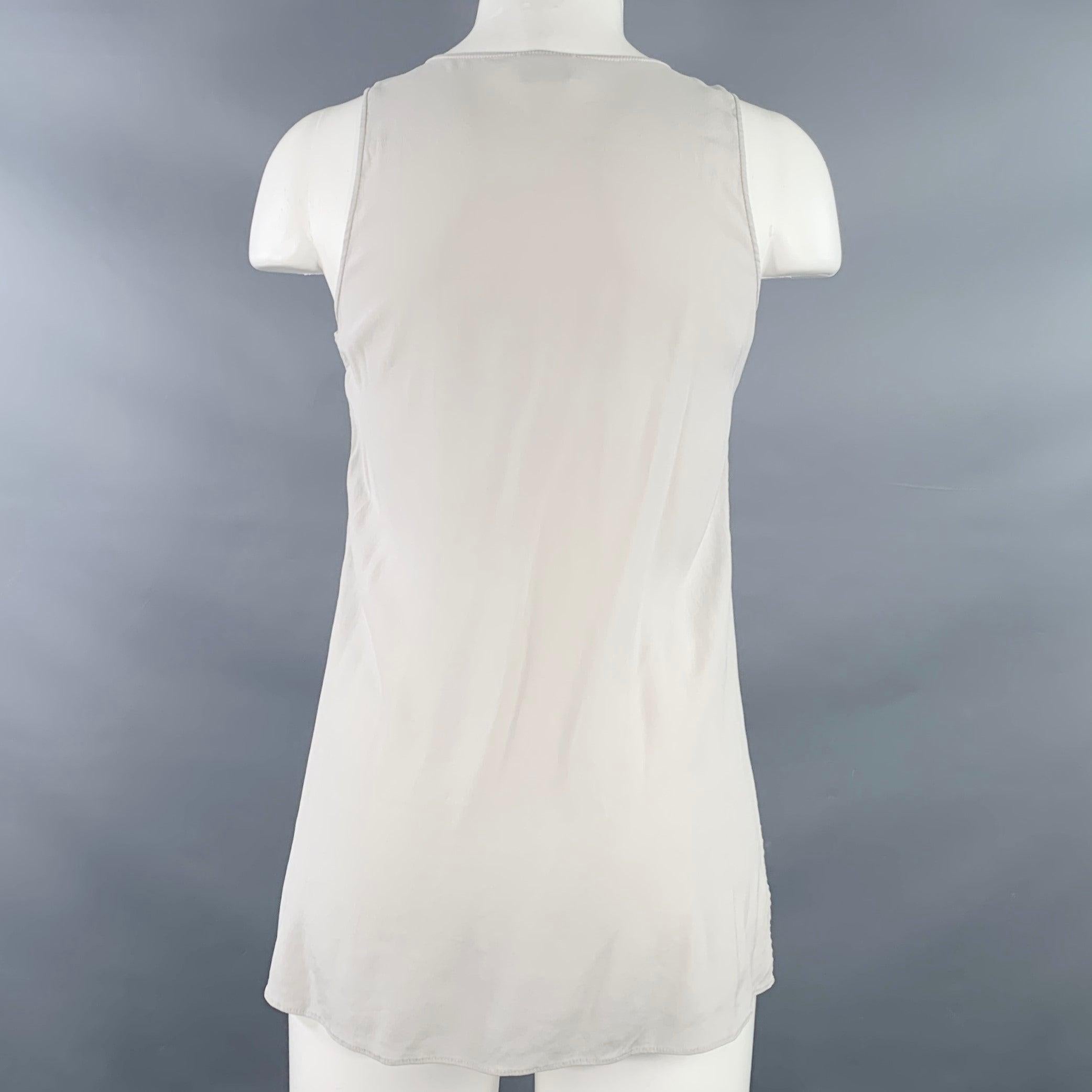 Gray BRUNELLO CUCINELLI Size M Grey Silk V-Neck Casual Top For Sale