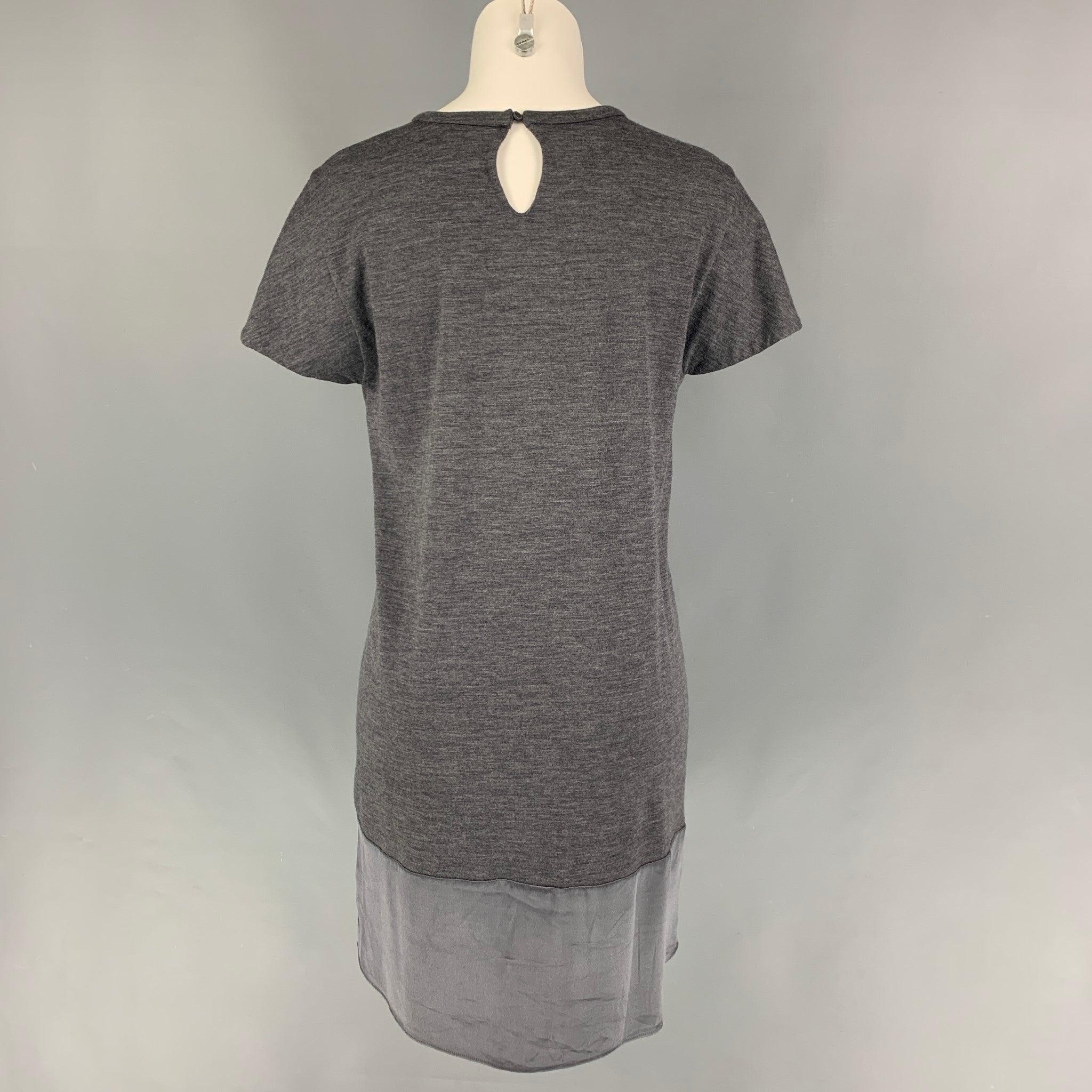 BRUNELLO CUCINELLI Size M Grey Wool Two Tone Short Sleeve Dress In Good Condition For Sale In San Francisco, CA