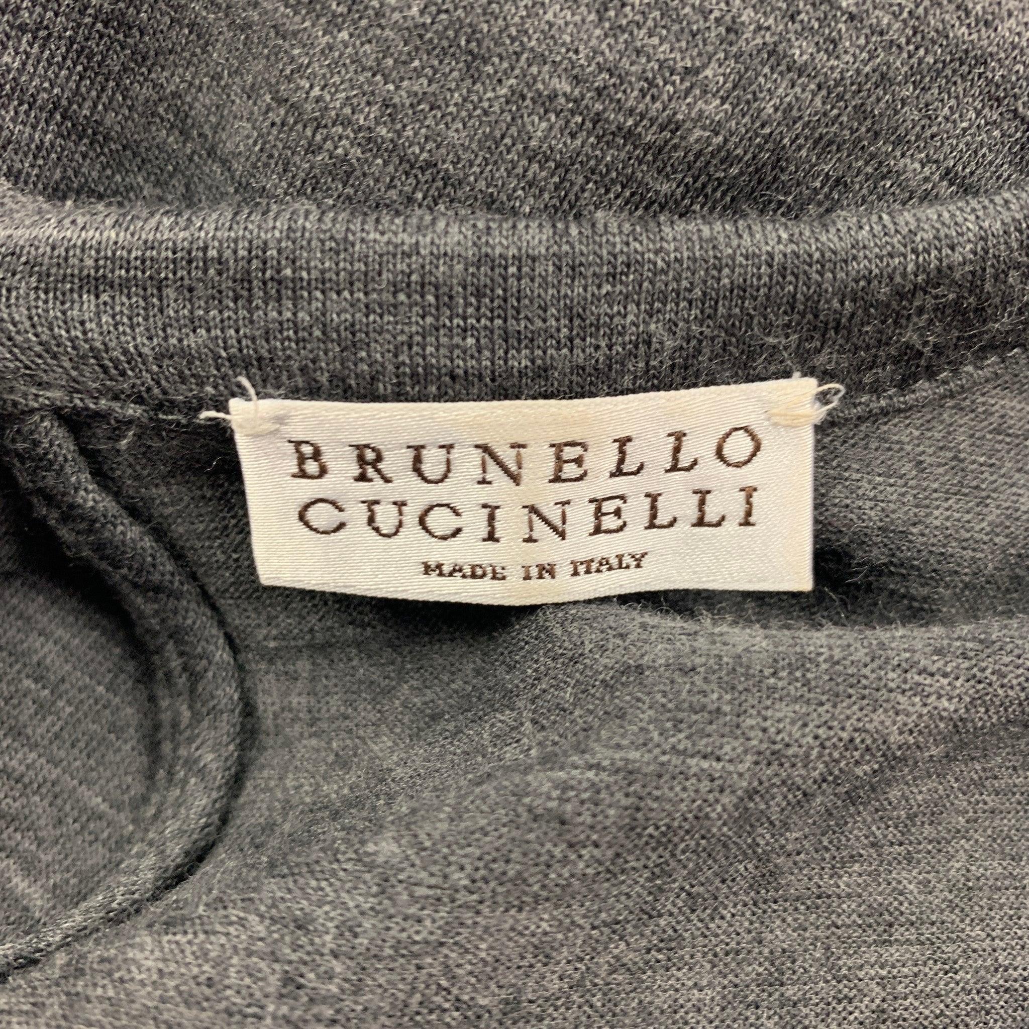 BRUNELLO CUCINELLI Size M Grey Wool Two Tone Short Sleeve Dress For Sale 1