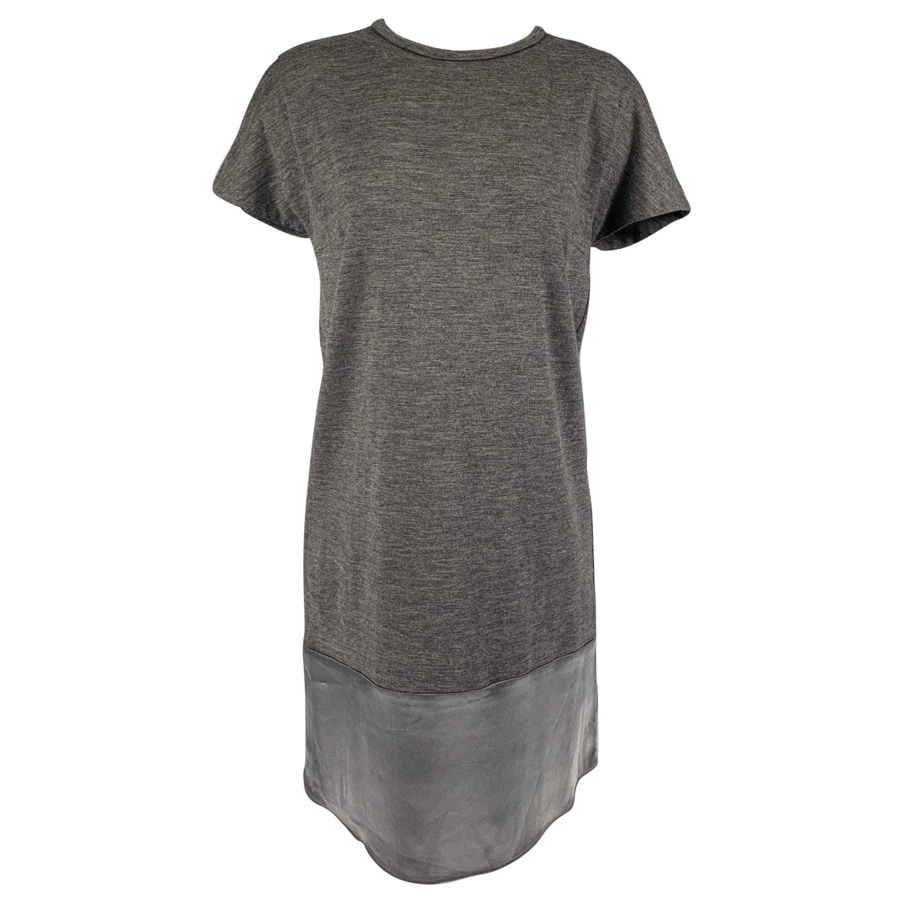 BRUNELLO CUCINELLI Taille M - Robe à manches courtes en laine grise bicolore