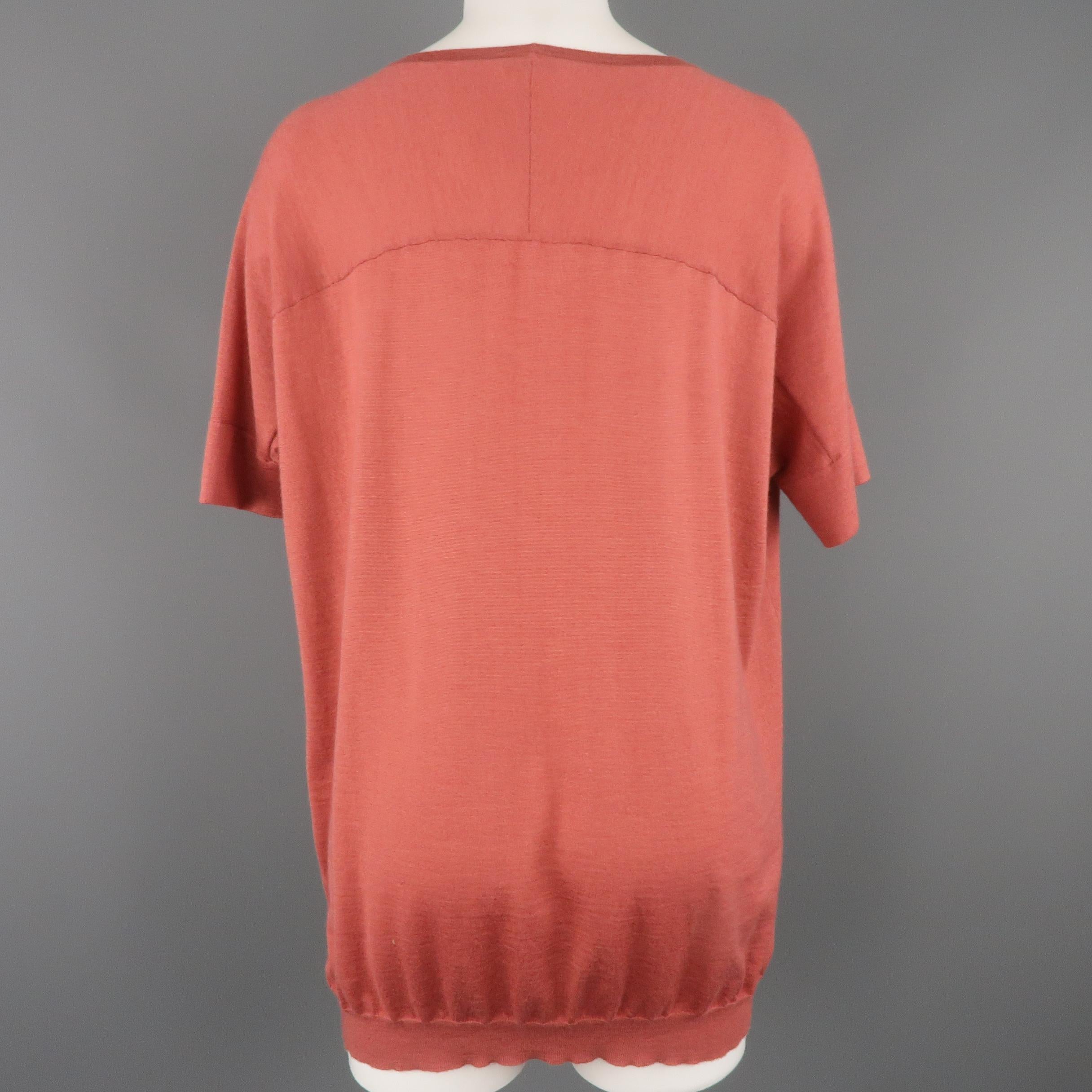 Orange BRUNELLO CUCINELLI Size M Muted Red Cashmere Oversized Short Sleeve Pullover