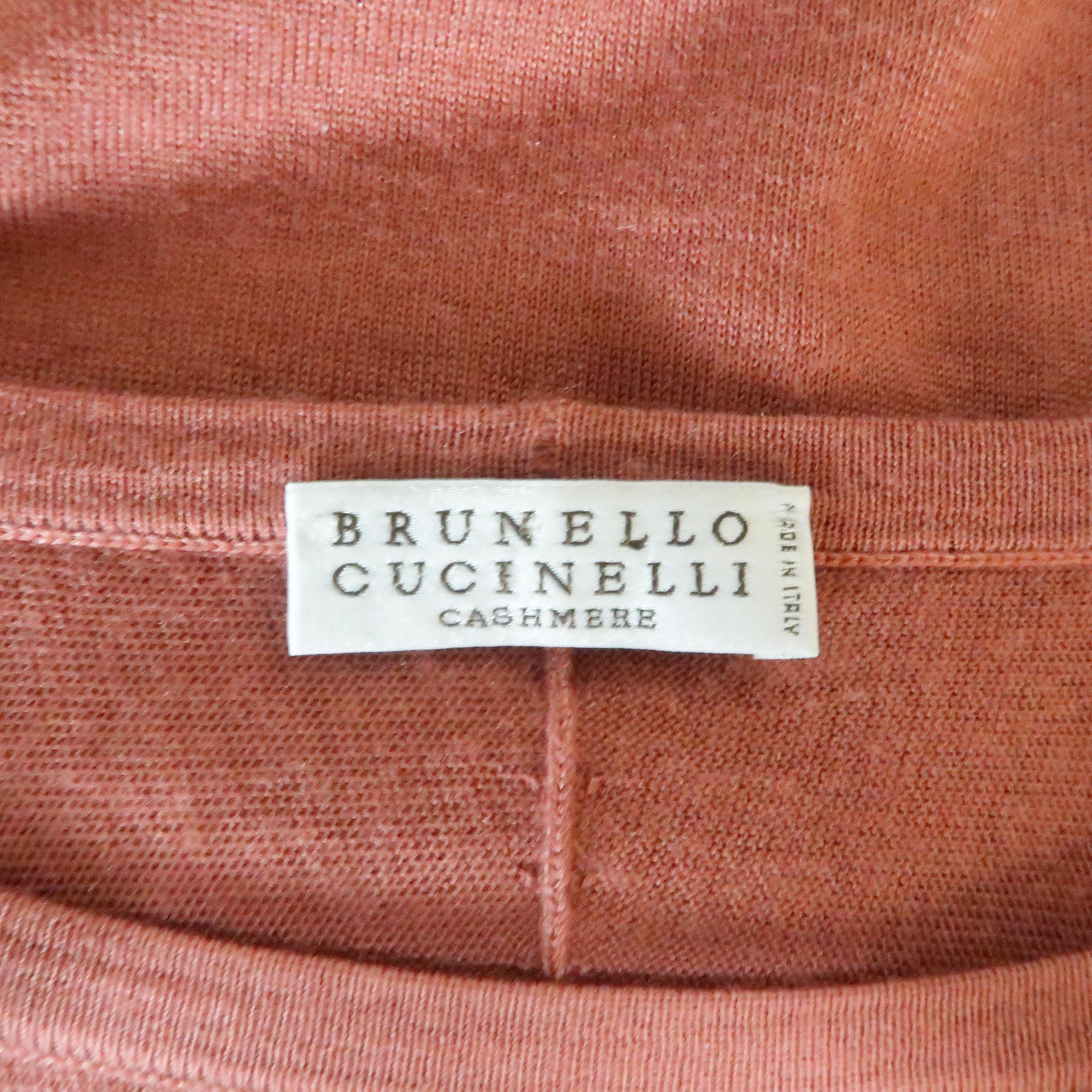 Women's BRUNELLO CUCINELLI Size M Muted Red Cashmere Oversized Short Sleeve Pullover