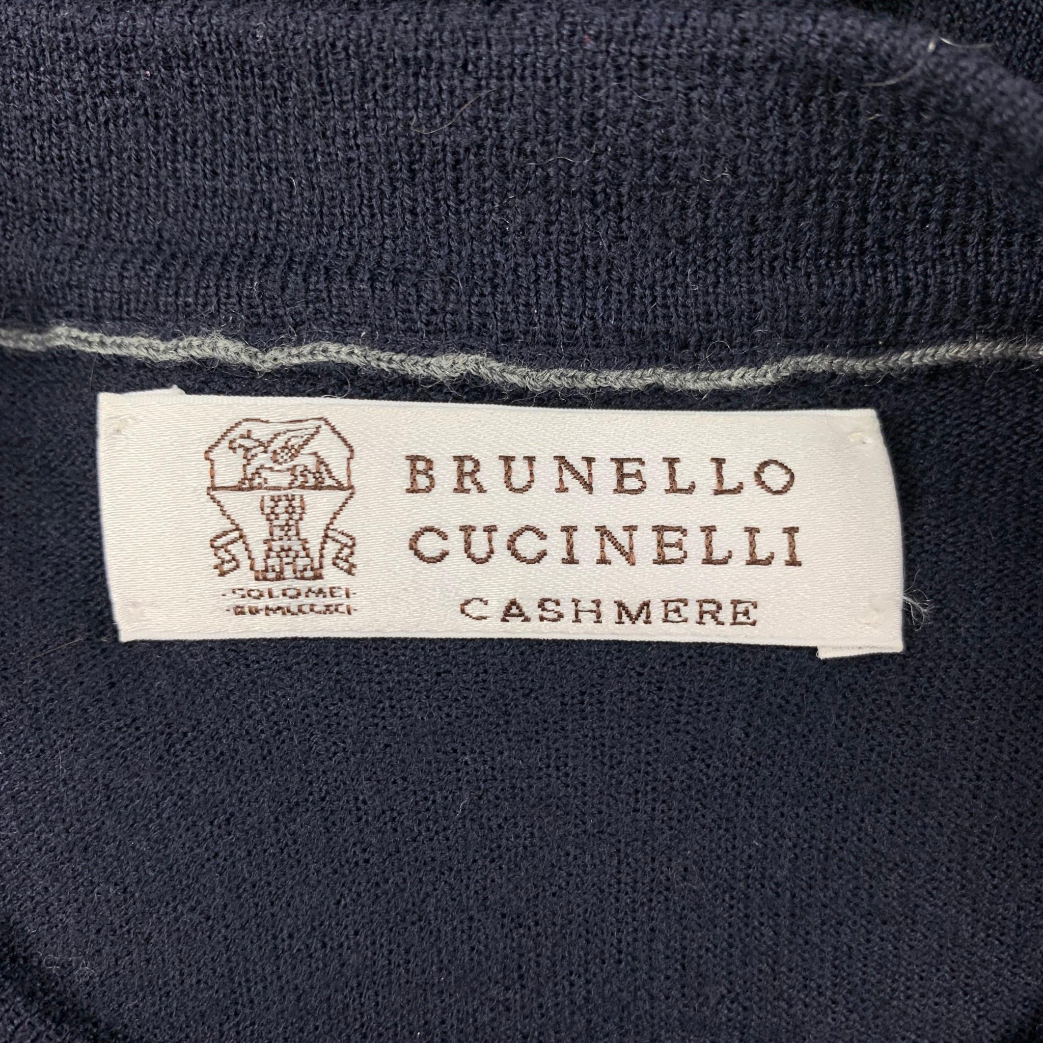 BRUNELLO CUCINELLI Size M Navy Brown Wool Cashmere Elbow Patches Pullover 1