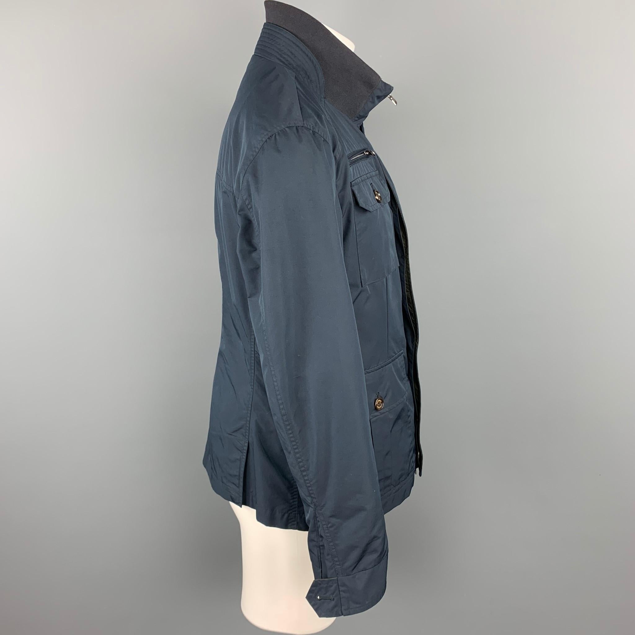 Black BRUNELLO CUCINELLI Size M Navy Nylon Zip & Buttons Jacket