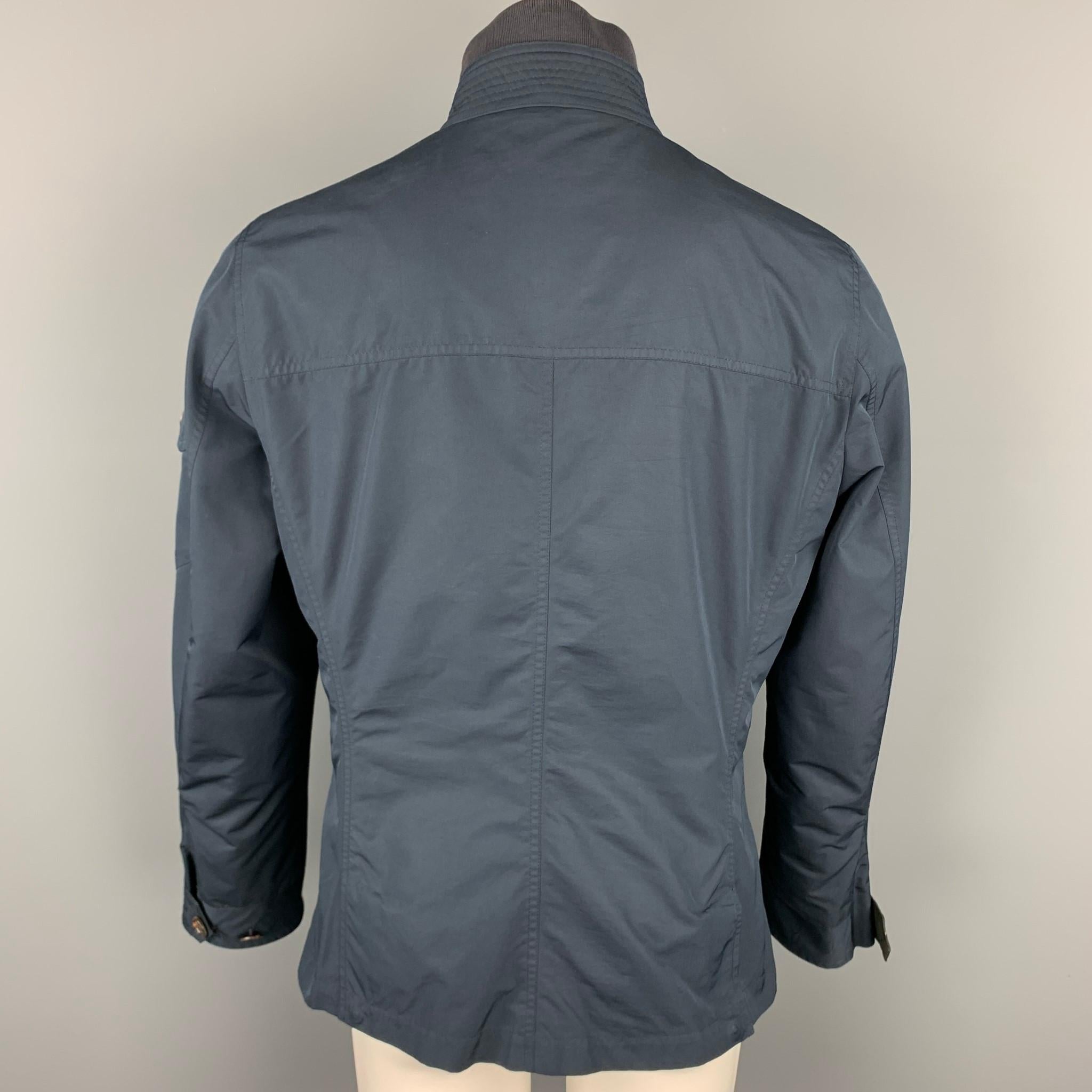 BRUNELLO CUCINELLI Size M Navy Nylon Zip & Buttons Jacket In Excellent Condition In San Francisco, CA