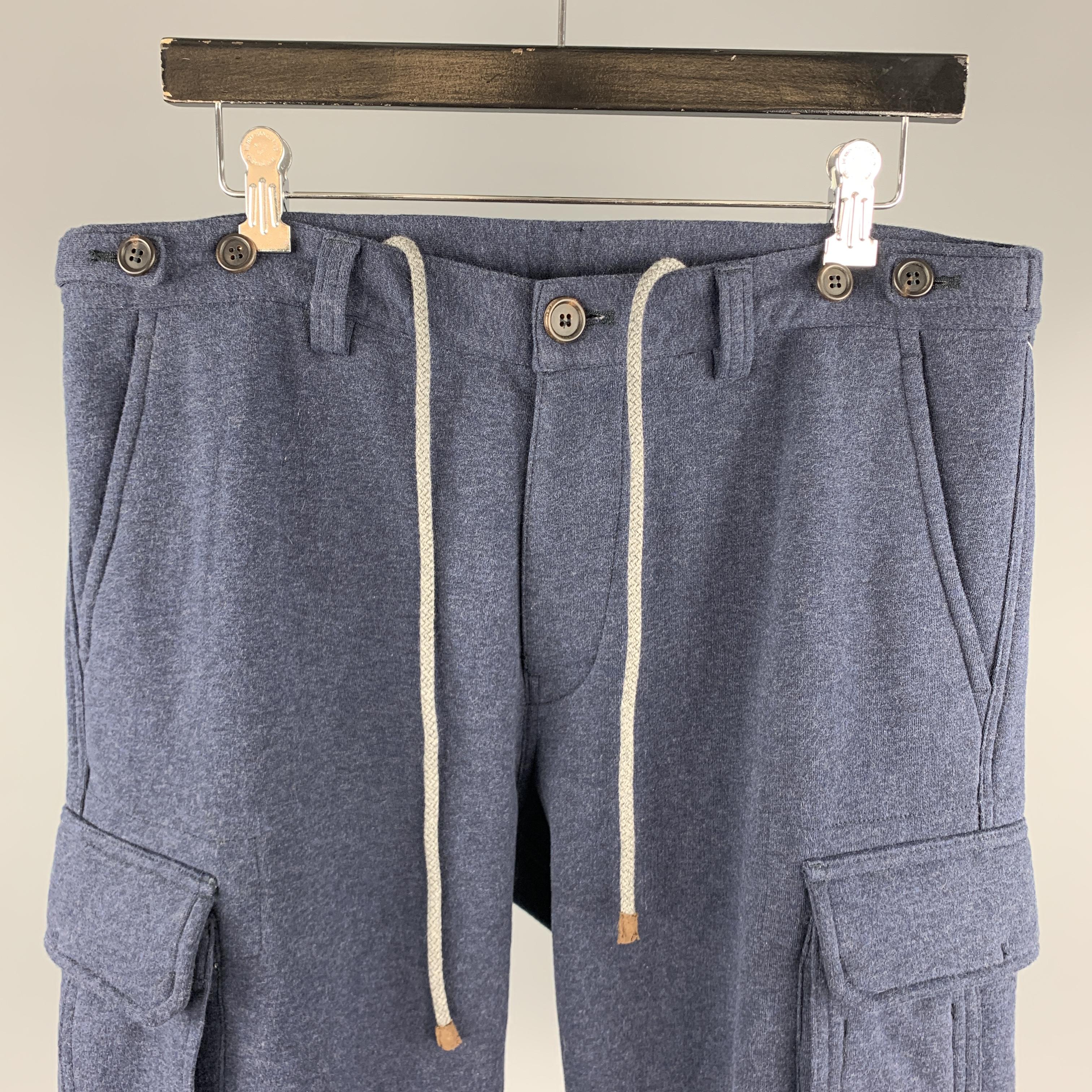 Gray BRUNELLO CUCINELLI Size M Navy Solid Cotton Cargo Pockets Shorts