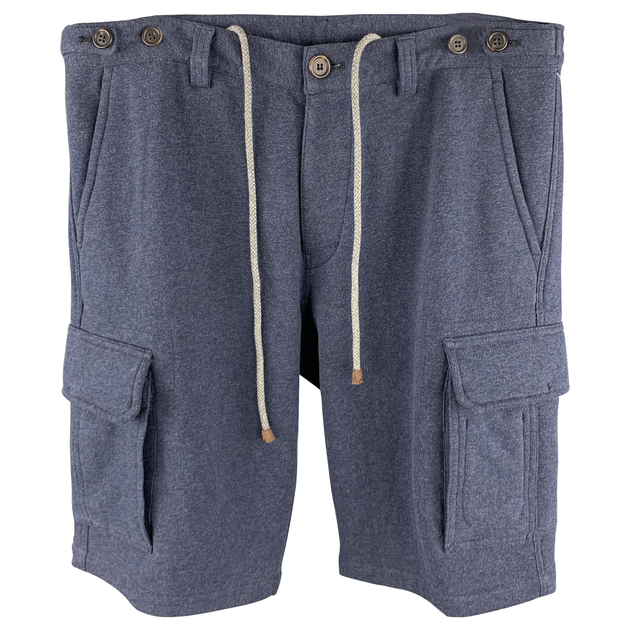 BRUNELLO CUCINELLI Size M Navy Solid Cotton Cargo Pockets Shorts