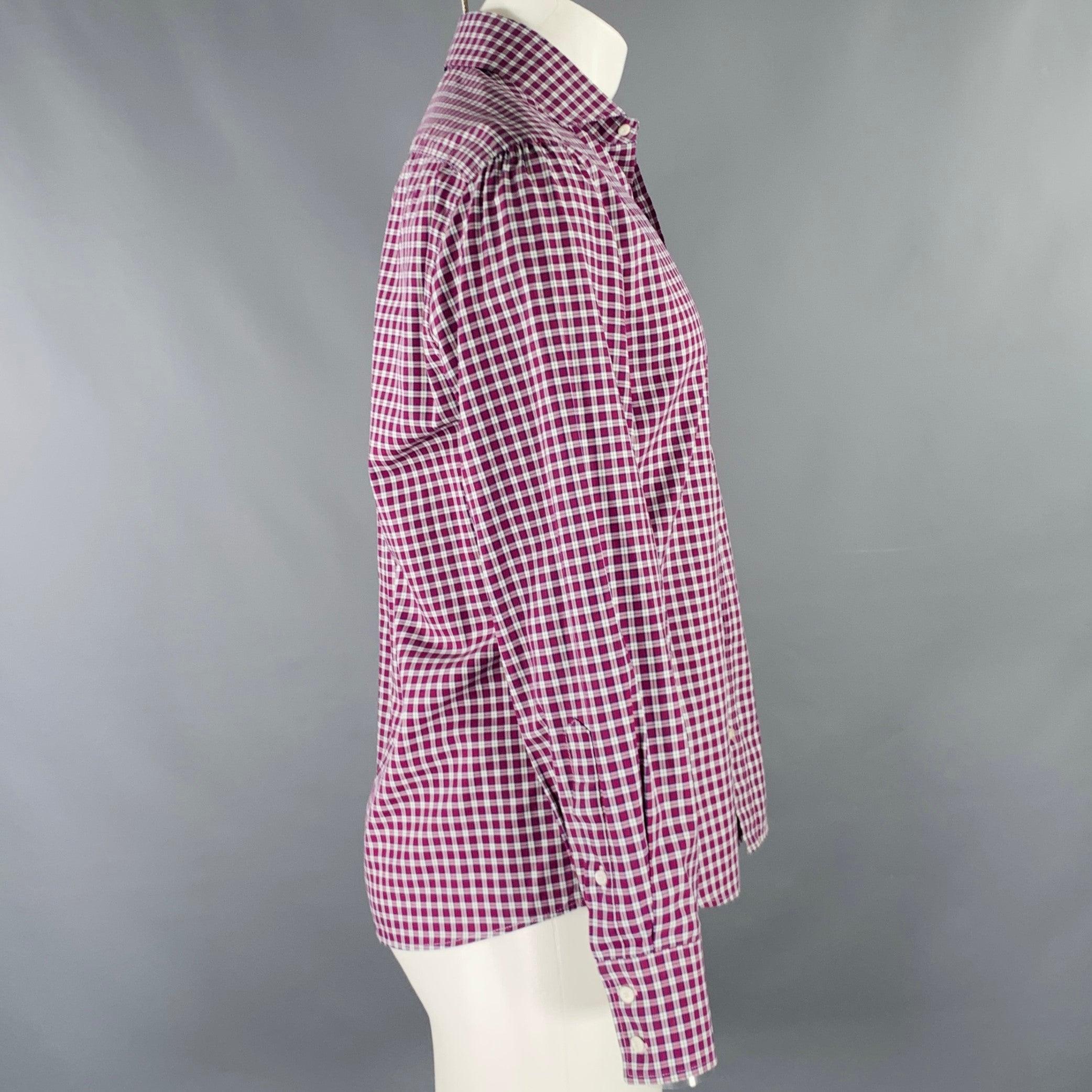 Gray BRUNELLO CUCINELLI Size M Red White Plaid Cotton Long Sleeve Shirt For Sale