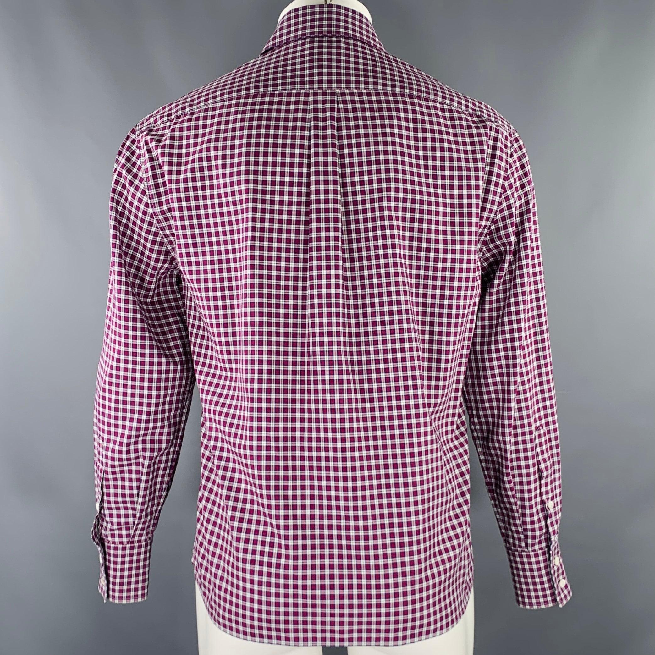 BRUNELLO CUCINELLI Size M Red White Plaid Cotton Long Sleeve Shirt In Excellent Condition For Sale In San Francisco, CA