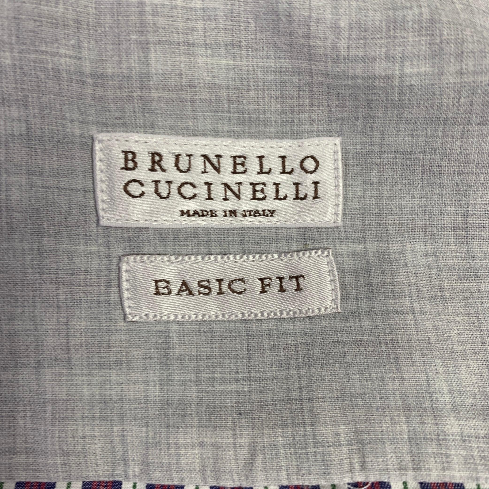 Men's BRUNELLO CUCINELLI Size M Red White Plaid Cotton Long Sleeve Shirt For Sale