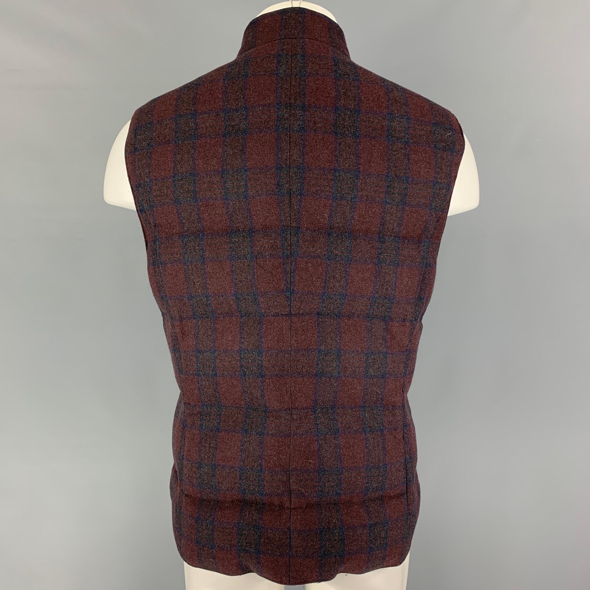 Red BRUNELLO CUCINELLI Size M Size Brown Burgundy Plaid Wool Blend Vest