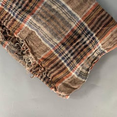 BRUNELLO CUCINELLI Bufandas de Lino Marrón Naranja a Cuadros Talla Única