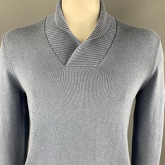 BRUNELLO CUCINELLI Size S Blue Knitted Cotton Shawl Collar Pullover
