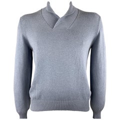 BRUNELLO CUCINELLI Size S Blue Knitted Cotton Shawl Collar Pullover