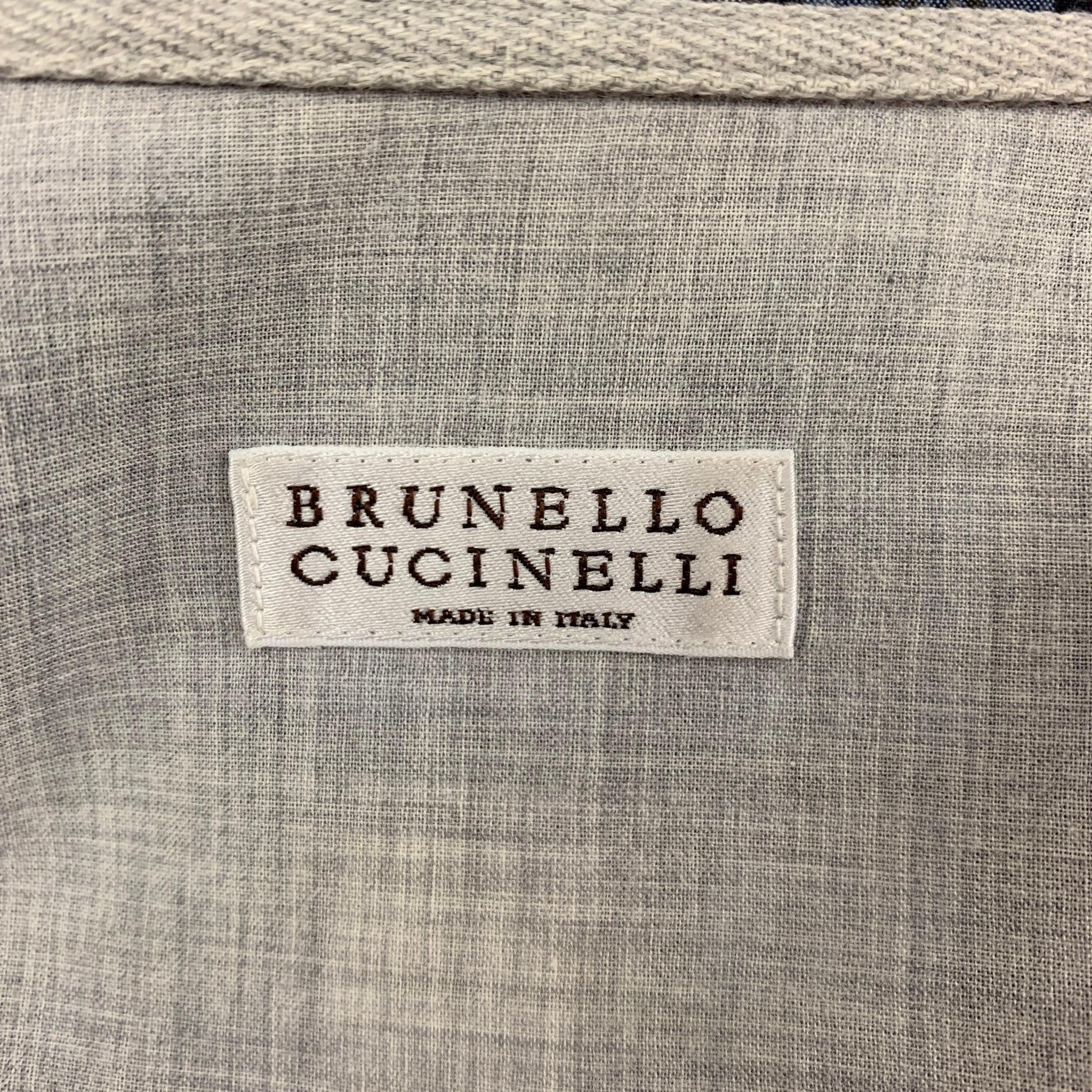 BRUNELLO CUCINELLI Size S Blue Navy Plaid Cotton Button Down Long Sleeve Shirt For Sale 1