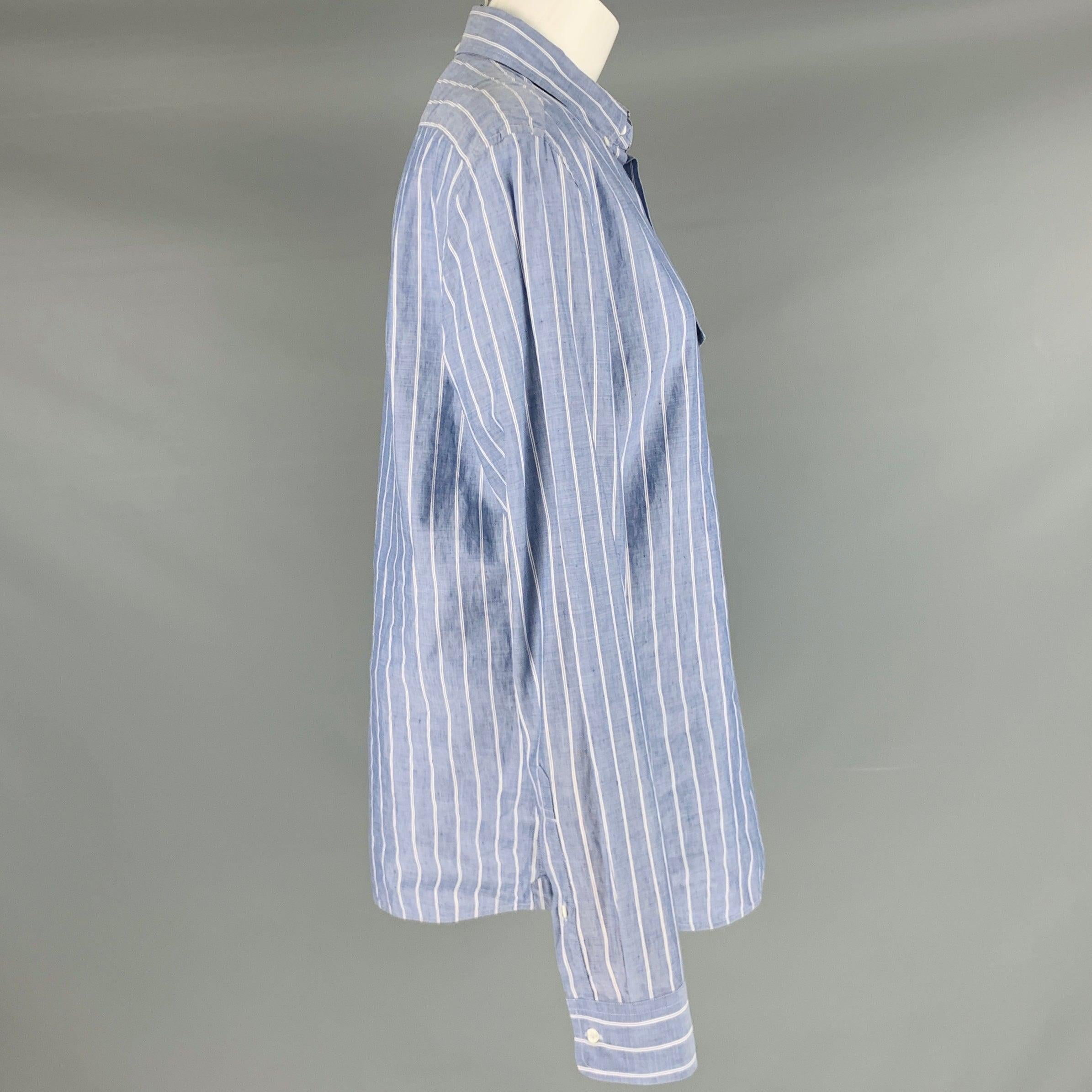 BRUNELLO CUCINELLI Size S Blue White Stripe Long Placket Long Sleeve Shirt In Excellent Condition For Sale In San Francisco, CA
