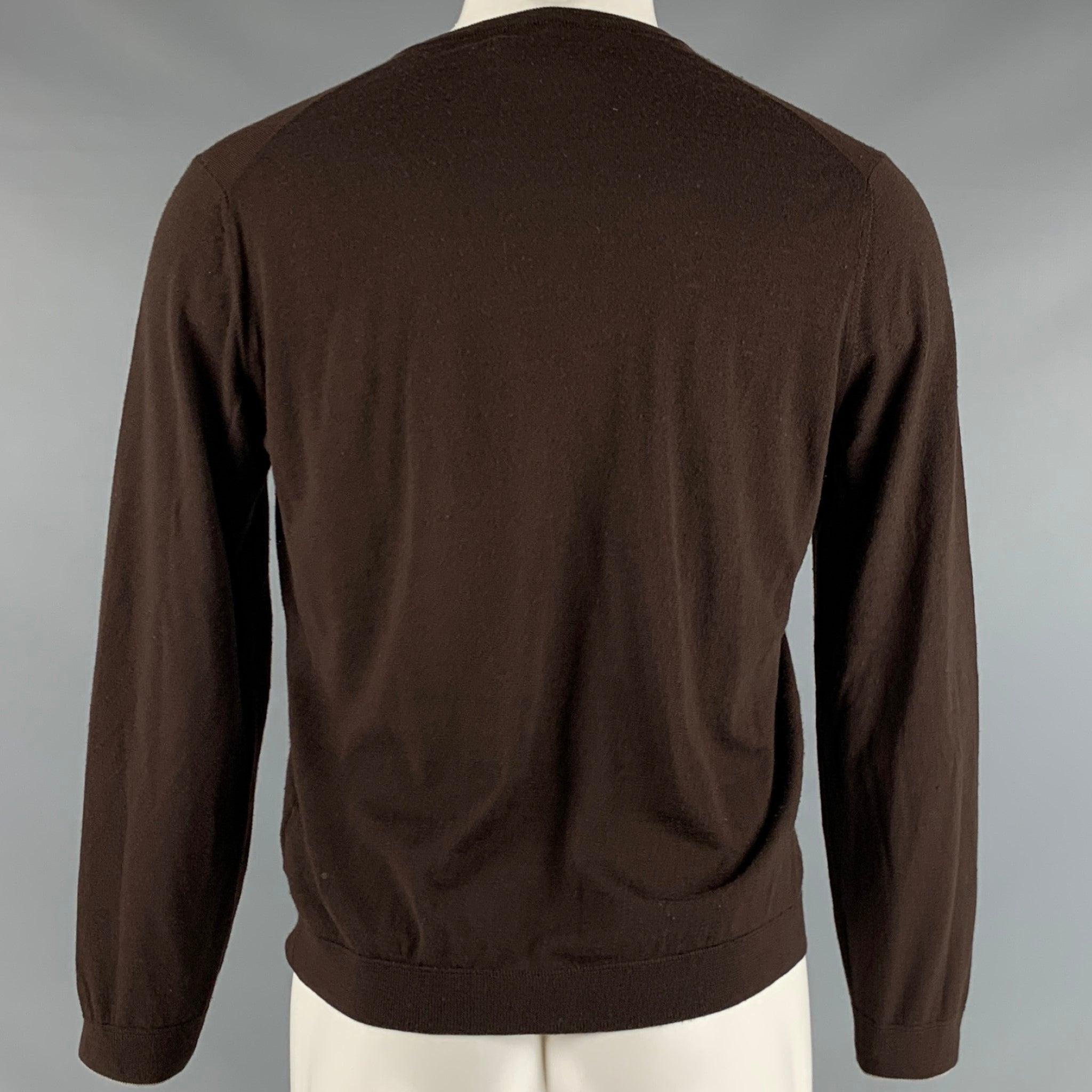 BRUNELLO CUCINELLI Size S Brown Grey Wool Cashmere V-Neck Pullover In Good Condition In San Francisco, CA