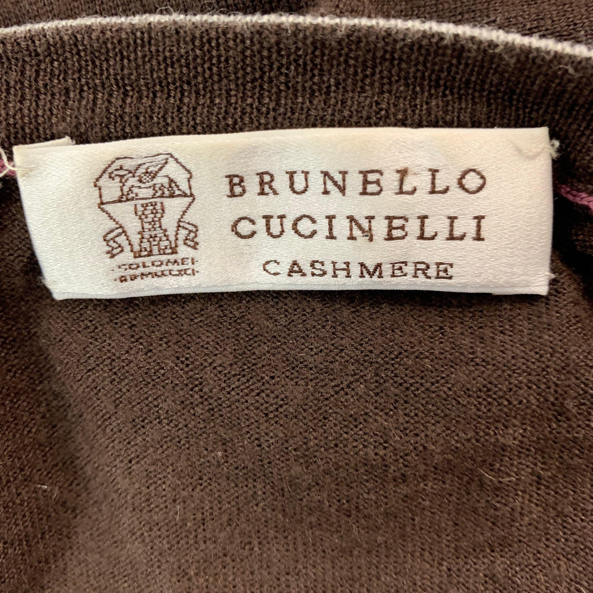 BRUNELLO CUCINELLI Size S Brown Grey Wool Cashmere V-Neck Pullover 3