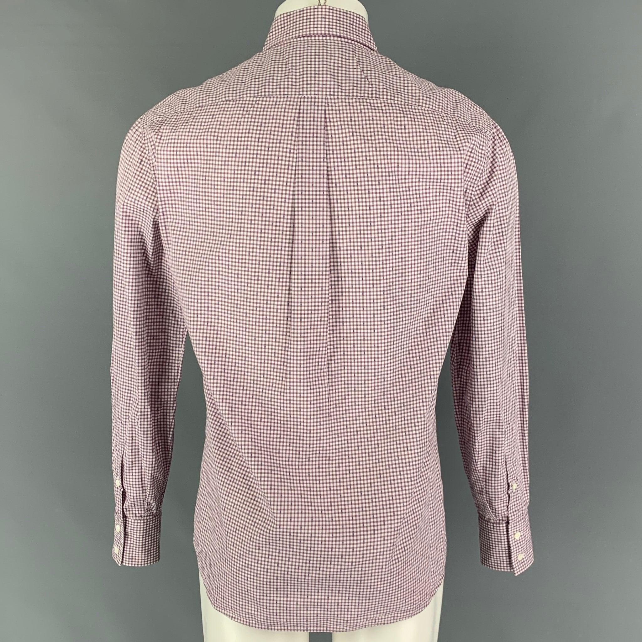 BRUNELLO CUCINELLI Size S Burgundy White Checkered Button Down Long Sleeve Shirt In Good Condition For Sale In San Francisco, CA
