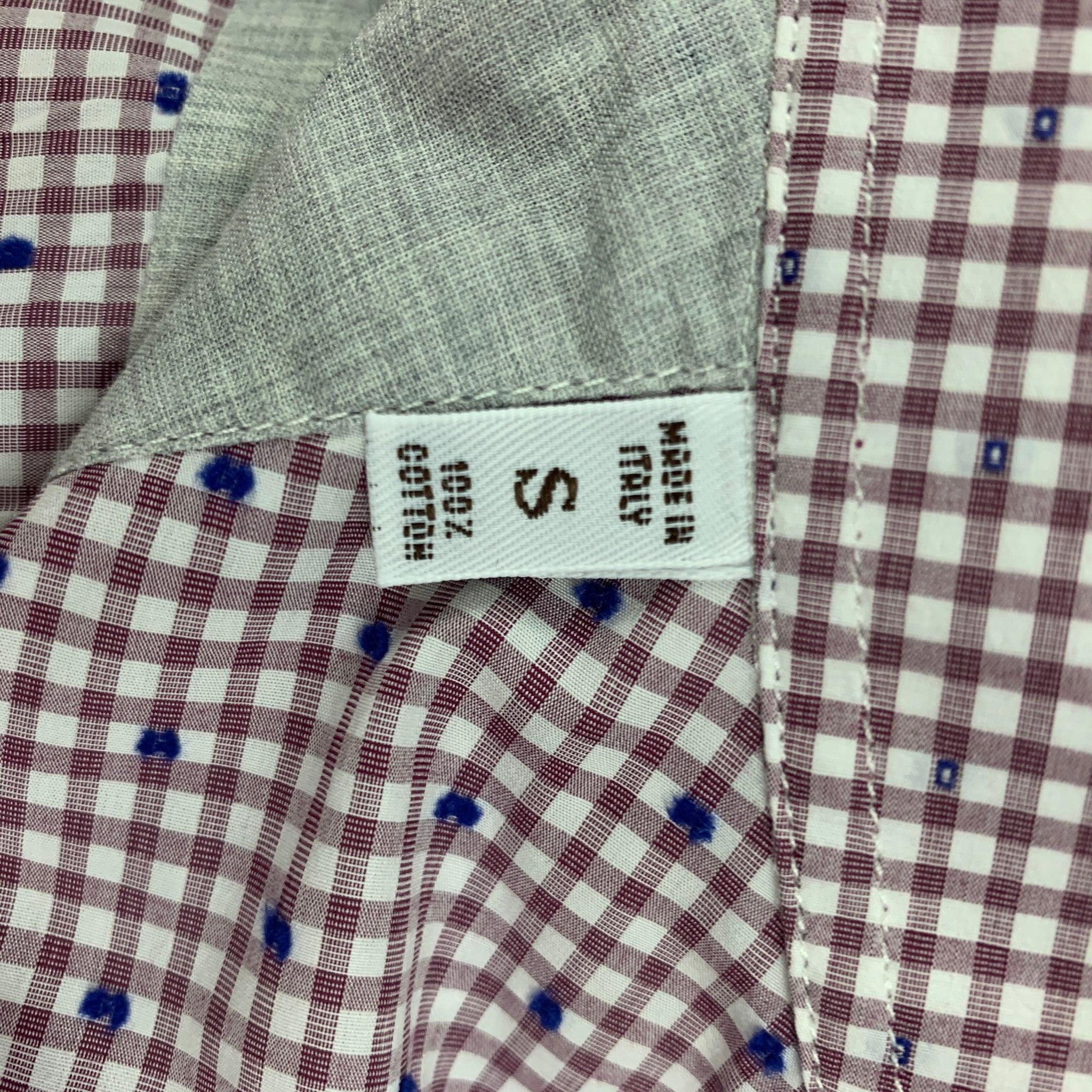BRUNELLO CUCINELLI Size S Burgundy White Checkered Button Down Long Sleeve Shirt For Sale 1