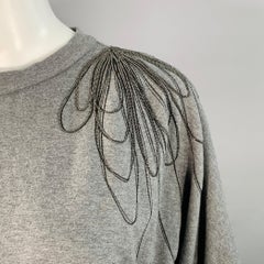 BRUNELLO CUCINELLI Size S Grey Cotton Blend Jersey Floral Monili Beaded Midi T-shirt Dress