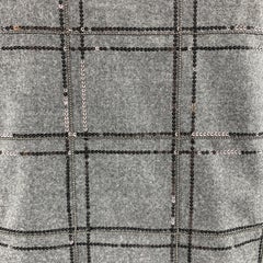 BRUNELLO CUCINELLI Size S Grey Sequin Monili Plaid Short Sleeve Top