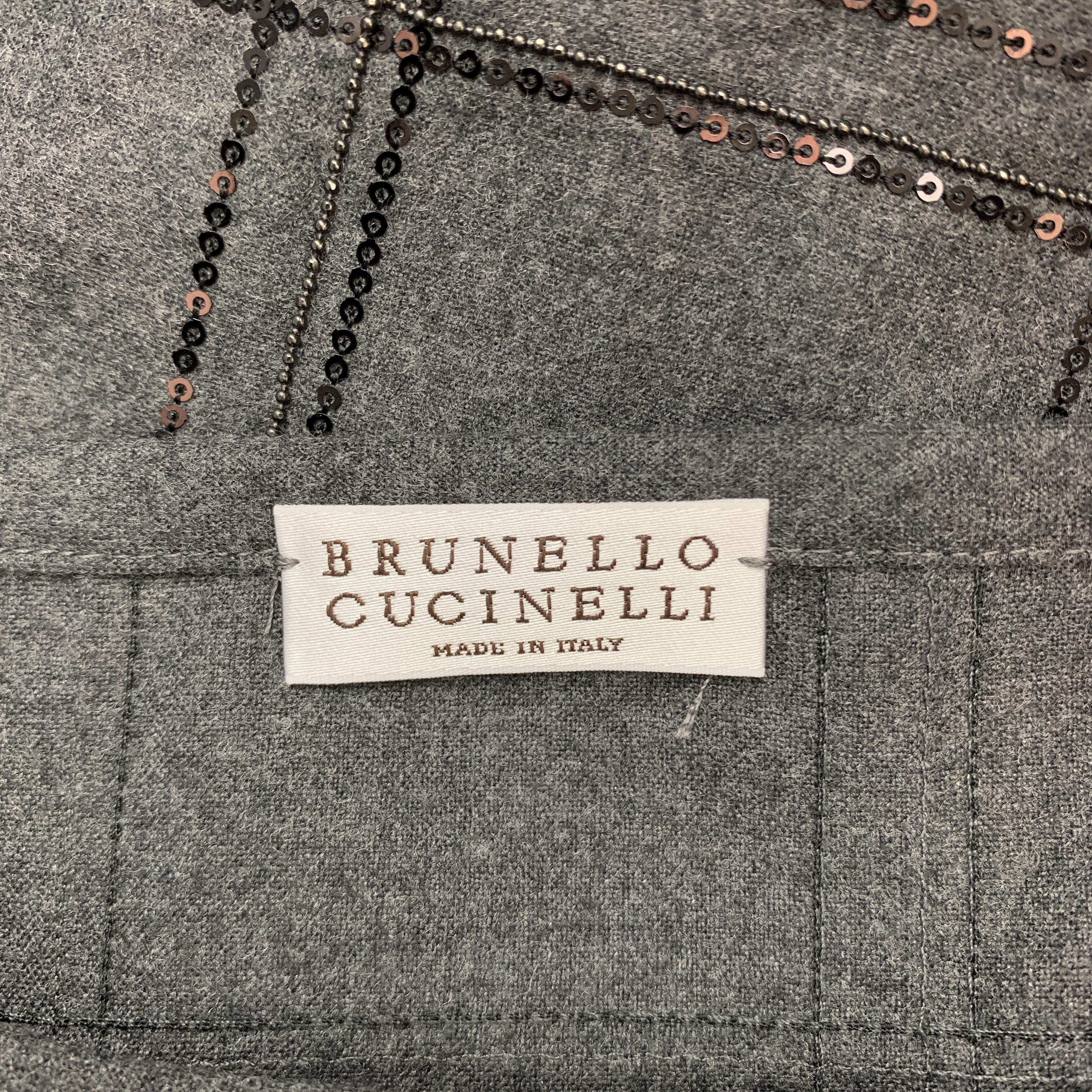 BRUNELLO CUCINELLI Size S Grey Sequin Monili Plaid Short Sleeve Top 2