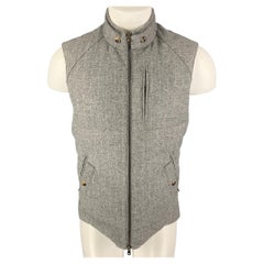 BRUNELLO CUCINELLI Size S Light Gray Stripe Wool Cashmere Zip Up Vest 