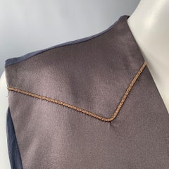 BRUNELLO CUCINELLI Size S Navy Black Chiffon Two Tone Monili Beading V-Neck Blouse (Chemisier à col V)