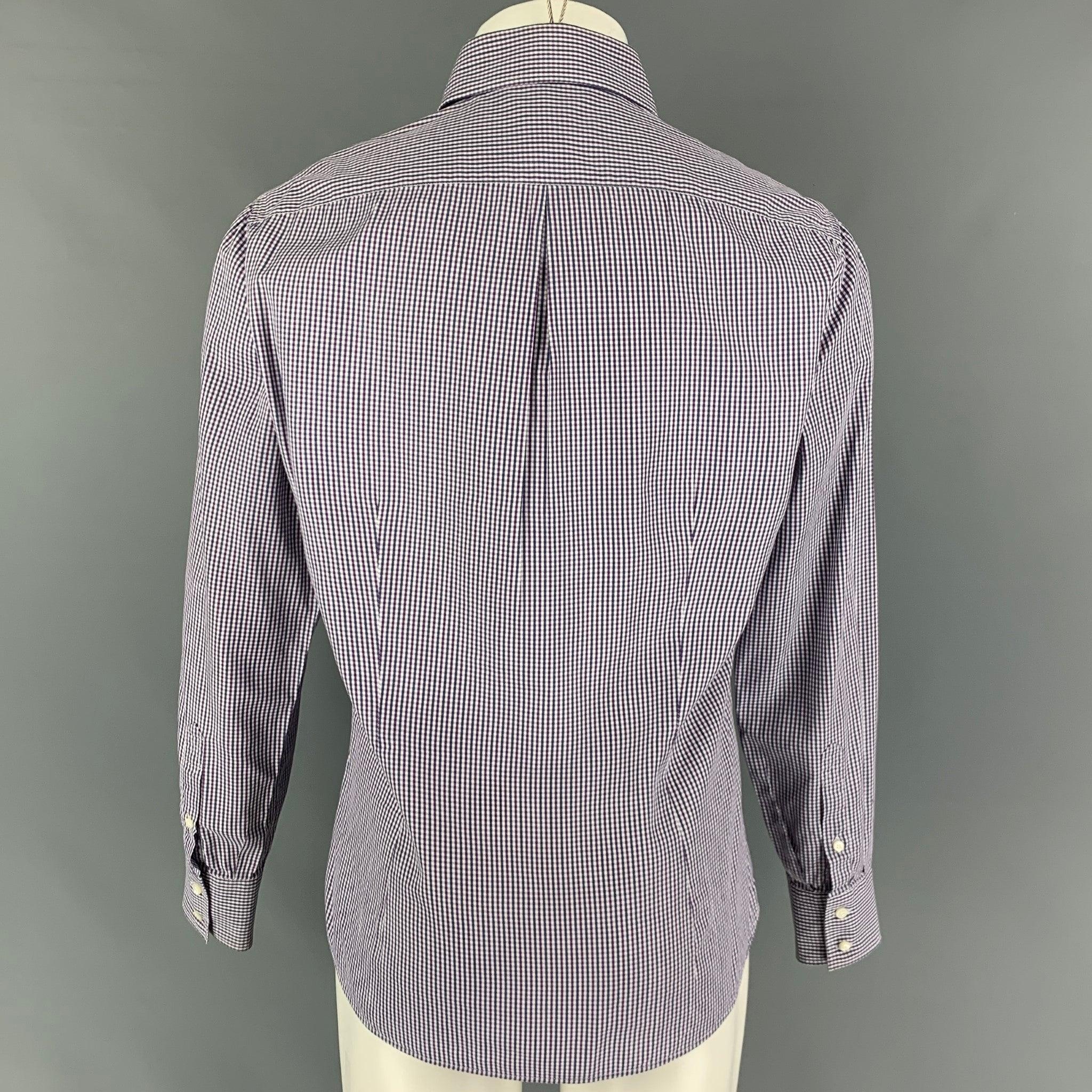 BRUNELLO CUCINELLI Size S Navy Purple Checkered Cotton Long Sleeve Shirt In Good Condition For Sale In San Francisco, CA